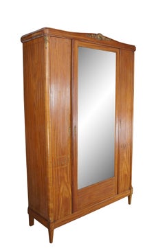 Antique French Louis XVI Satinwood Knockdown Armoire Wardrobe Linen Press Mirror