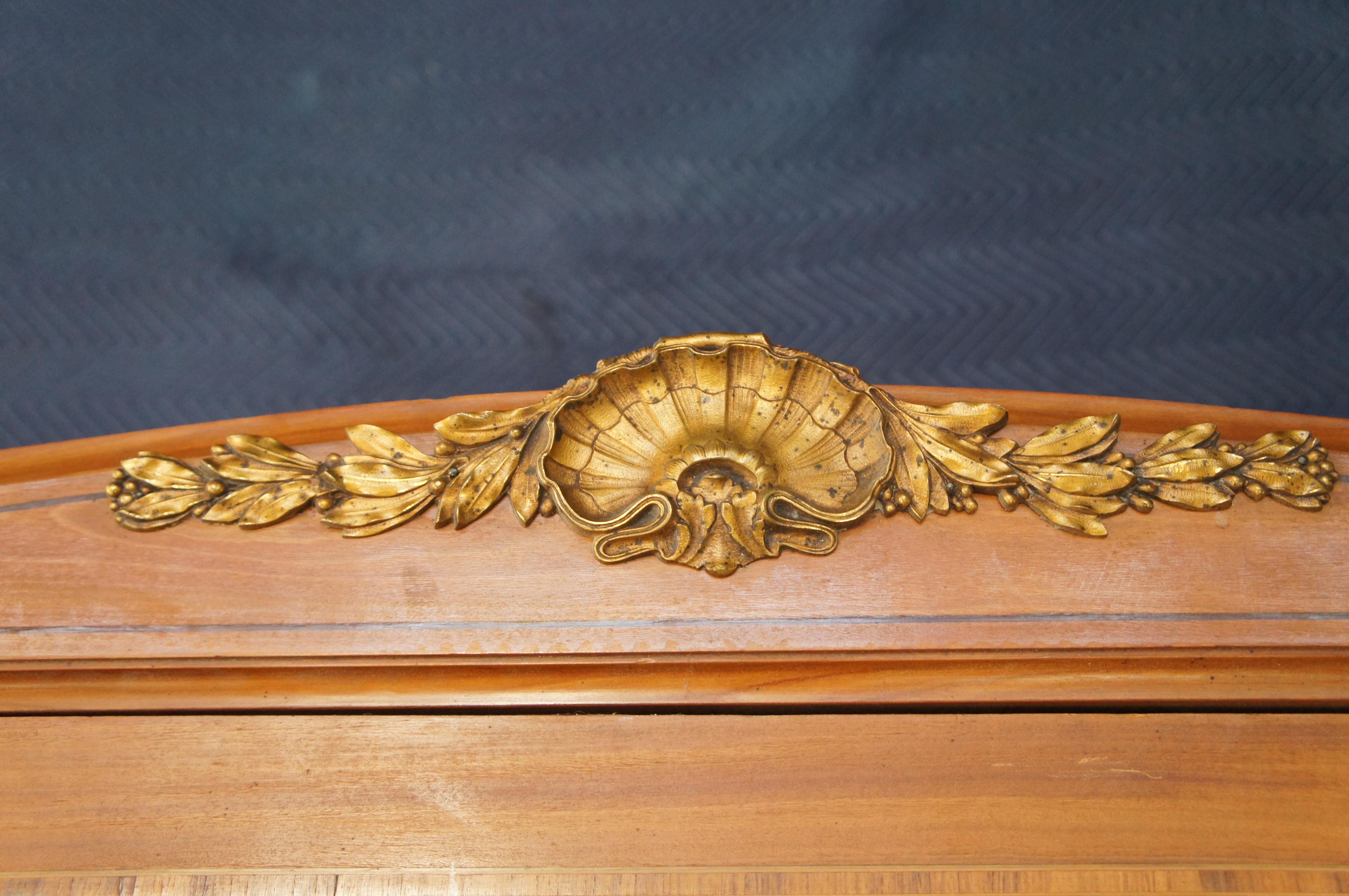 19th Century Antique French Louis XVI Satinwood Knockdown Armoire Wardrobe Linen Press Mirror