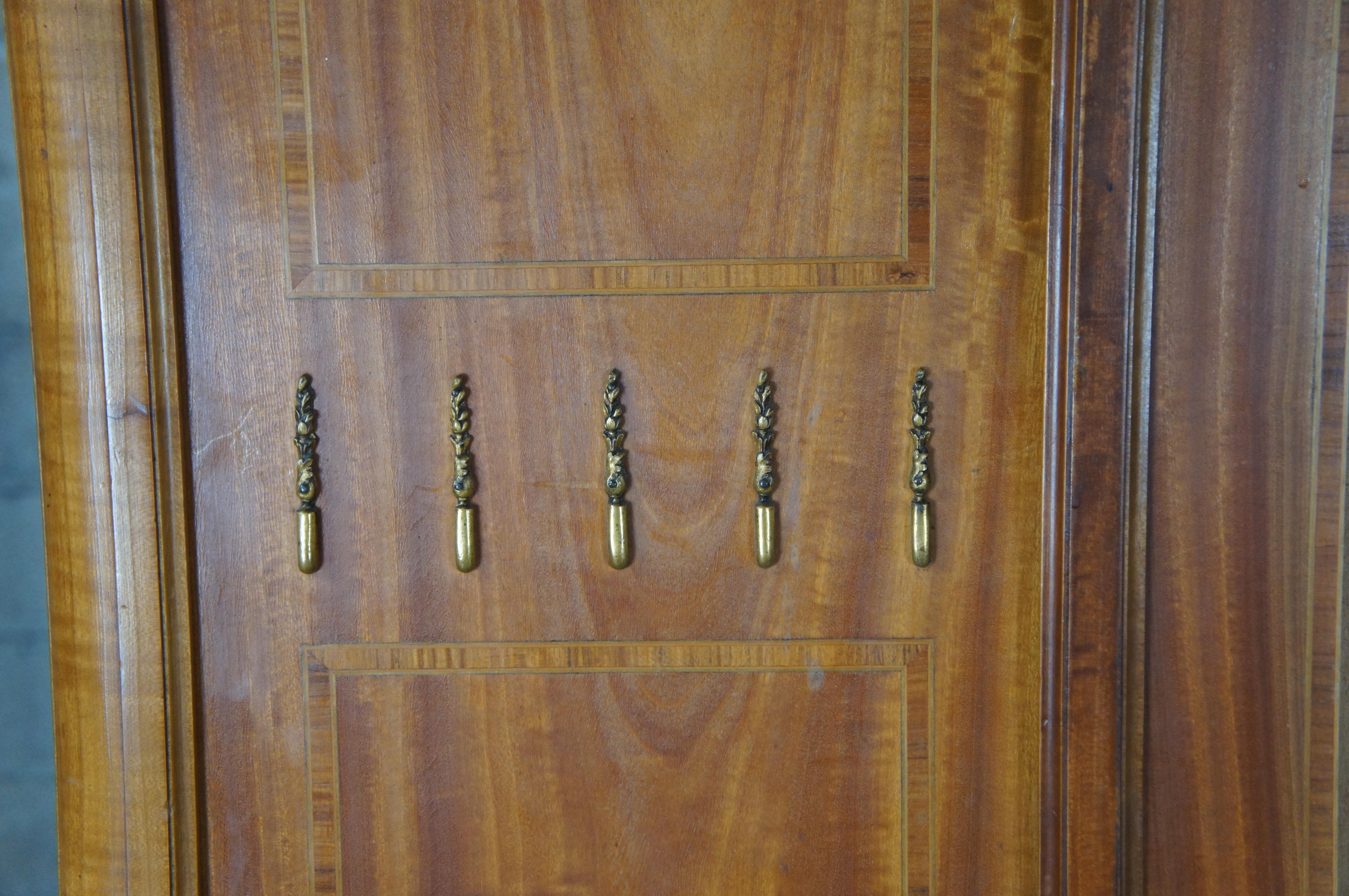 Antique French Louis XVI Satinwood Knockdown Armoire Wardrobe Linen Press Mirror 1