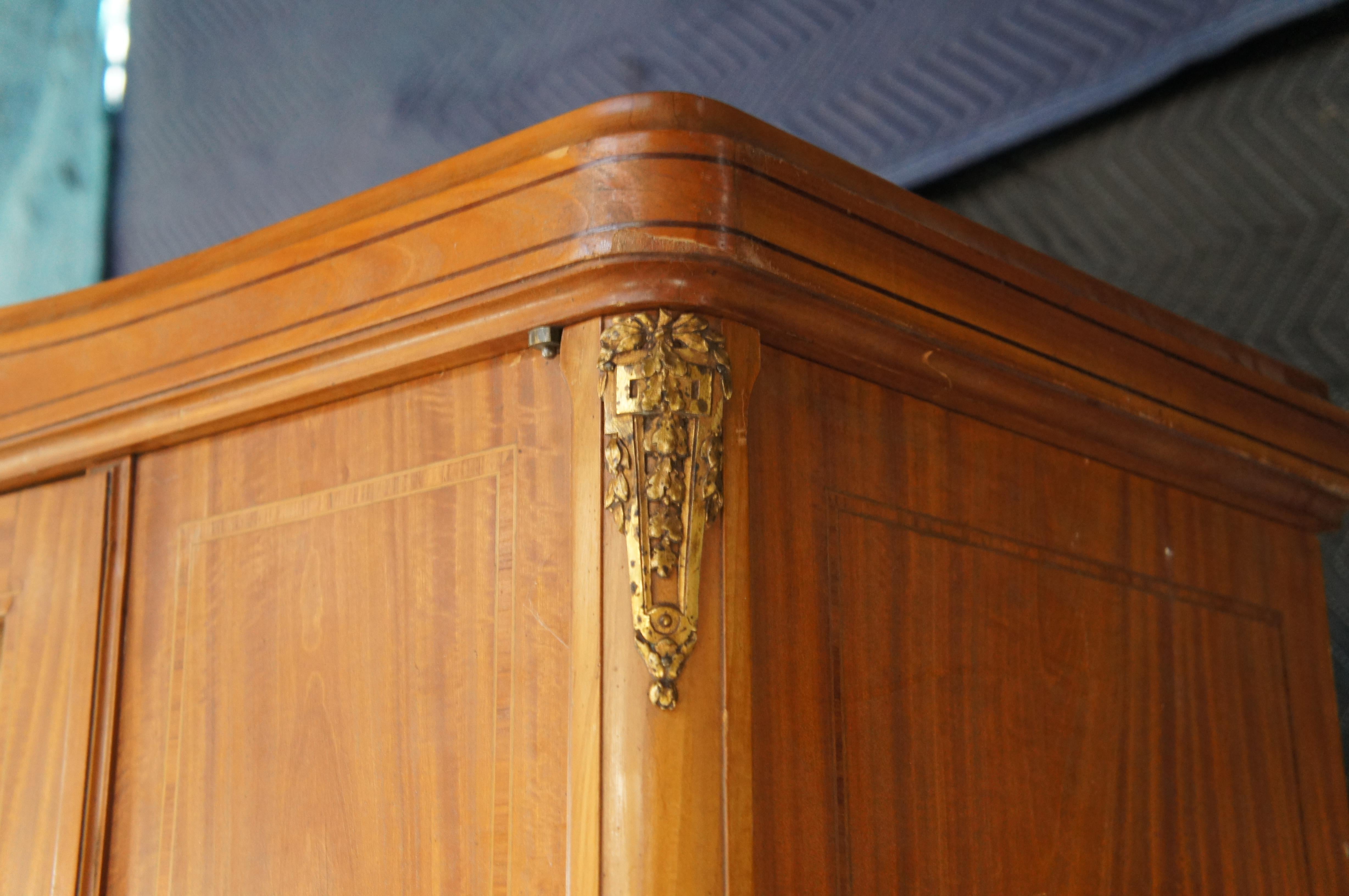 Antique French Louis XVI Satinwood Knockdown Armoire Wardrobe Linen Press Mirror 3