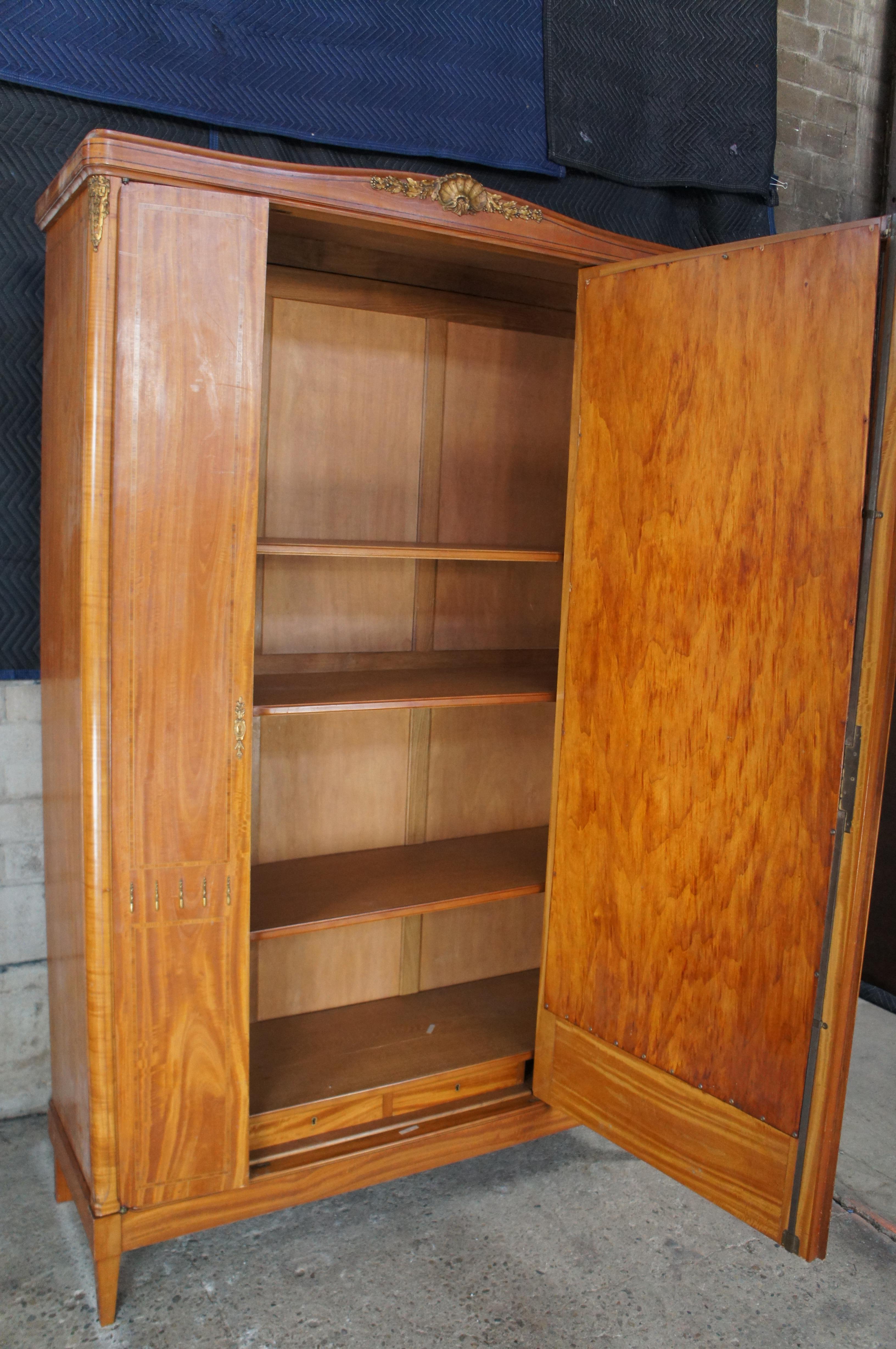 Antique French Louis XVI Satinwood Knockdown Armoire Wardrobe Linen Press Mirror 4