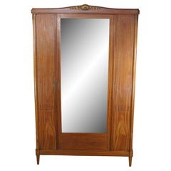 Antique French Louis XVI Satinwood Knockdown Armoire Wardrobe Linen Press Mirror