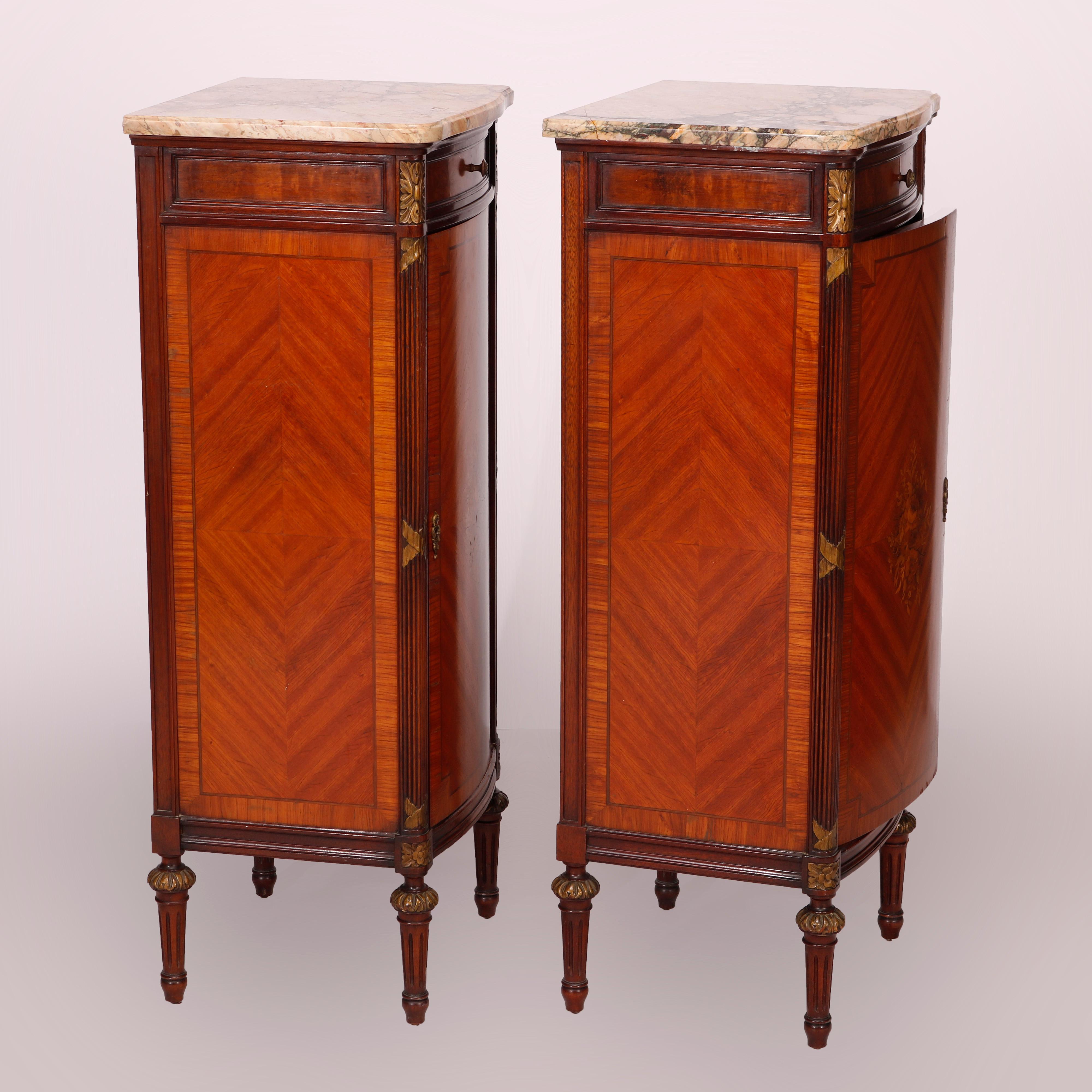 Antique French Louis XVI Satinwood & Marble Parcel Gilt Lingerie Chests c1900 In Good Condition In Big Flats, NY