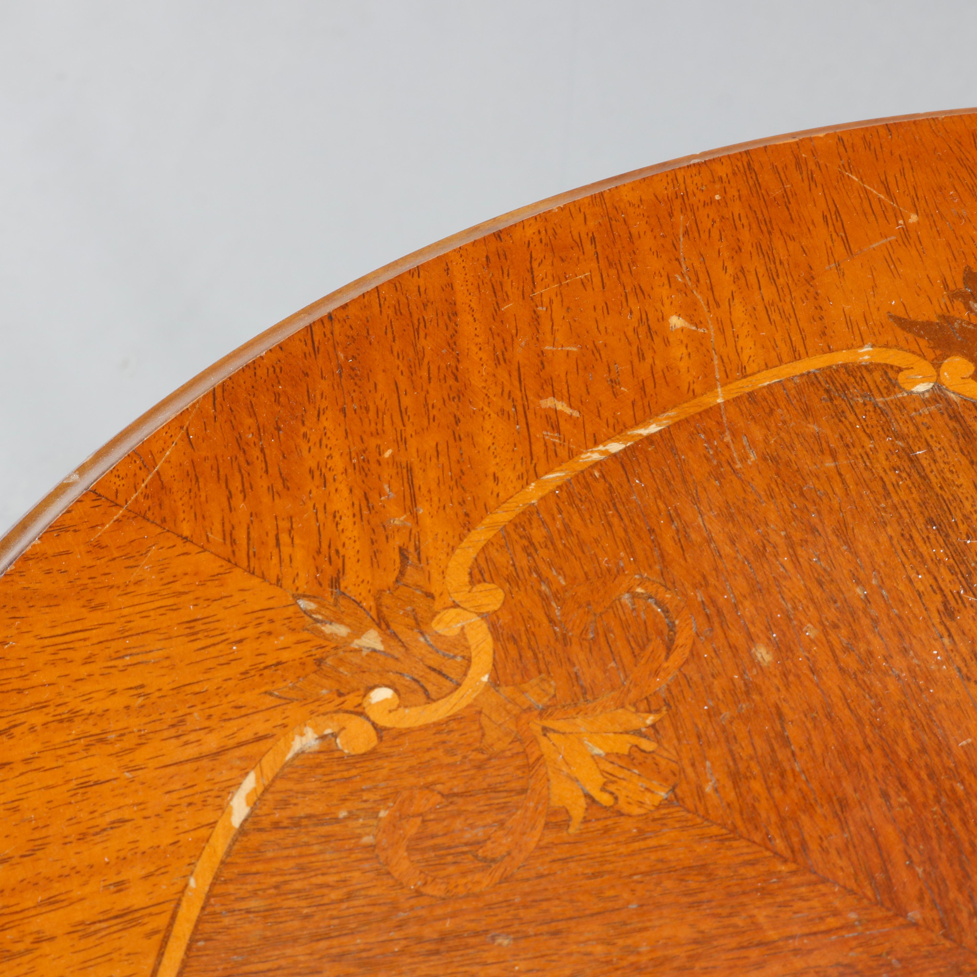 Carved Antique French Louis XVI Satinwood & Rosewood Marquetry Side Tables, c 1930 For Sale