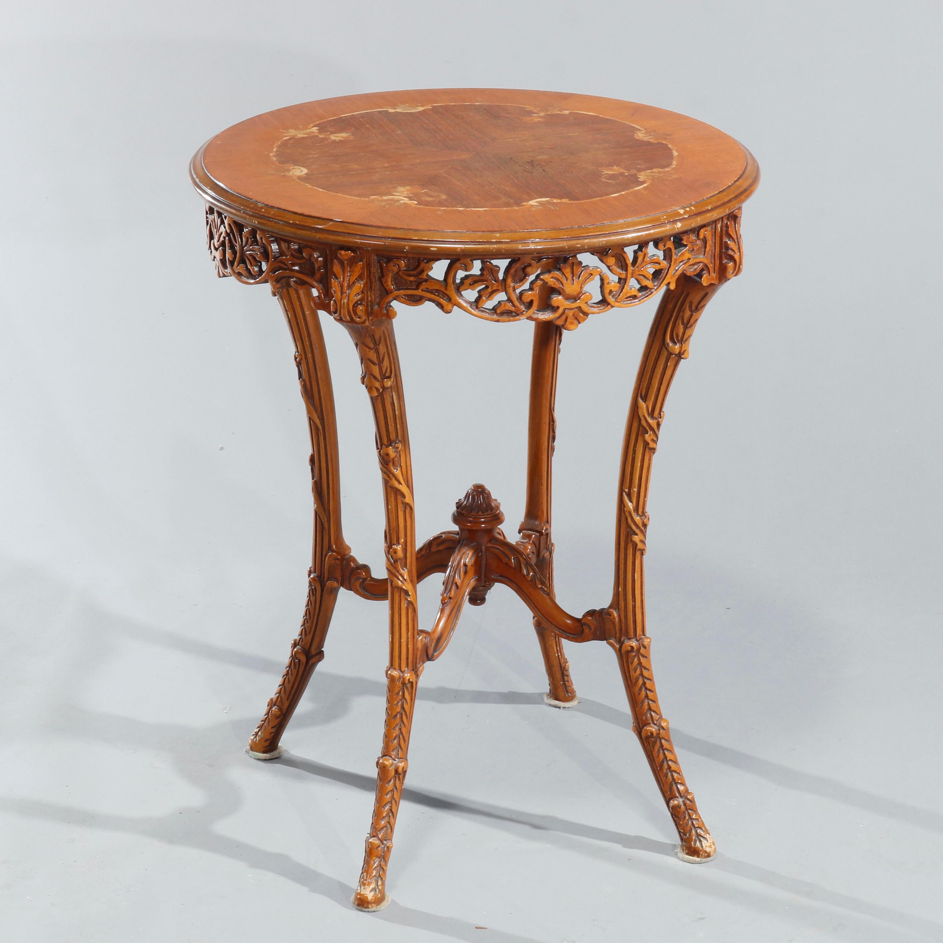 20th Century Antique French Louis XVI Satinwood & Rosewood Marquetry Side Tables, c 1930 For Sale