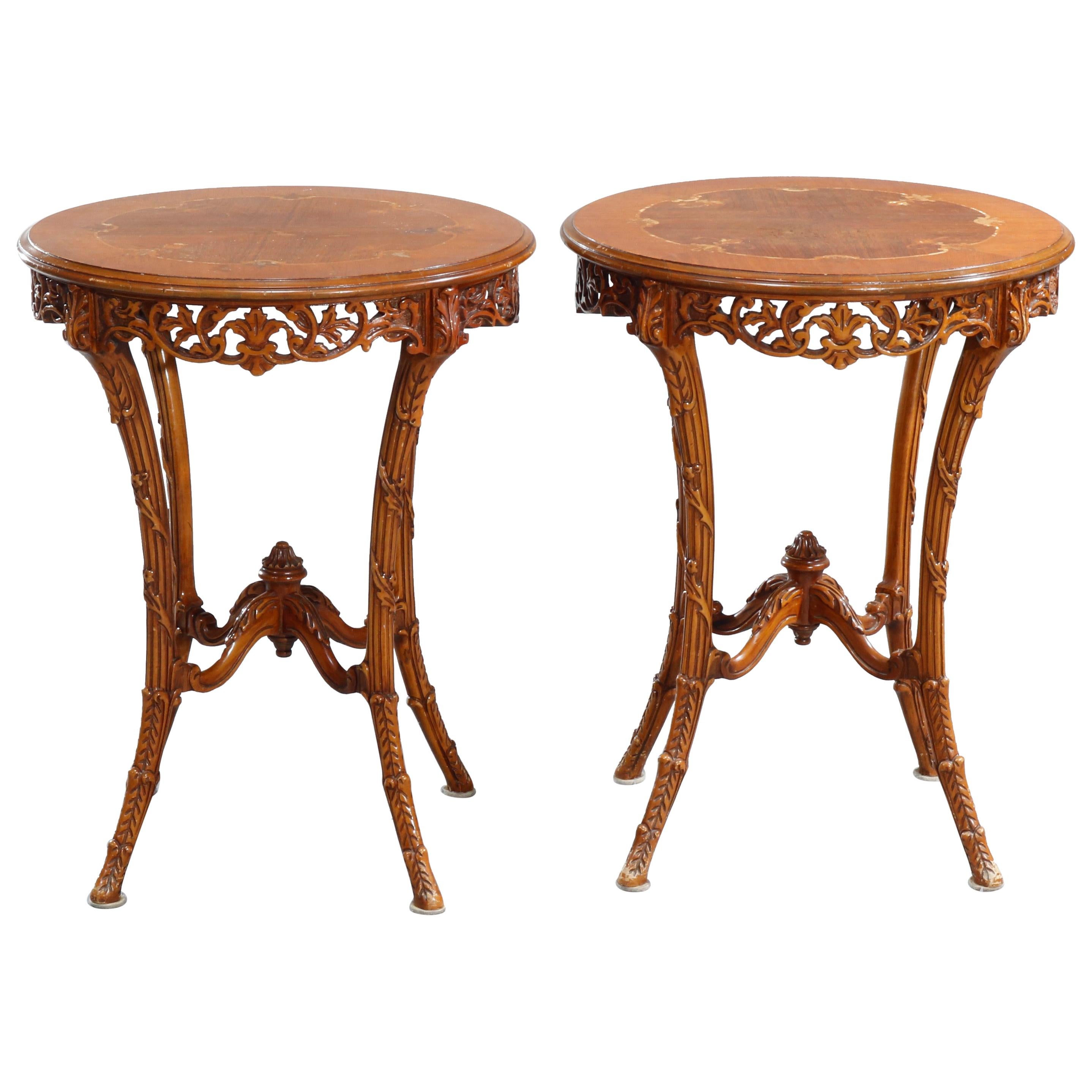 Antique French Louis XVI Satinwood & Rosewood Marquetry Side Tables, c 1930