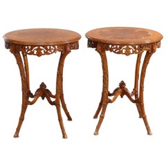 Vintage French Louis XVI Satinwood & Rosewood Marquetry Side Tables, c 1930