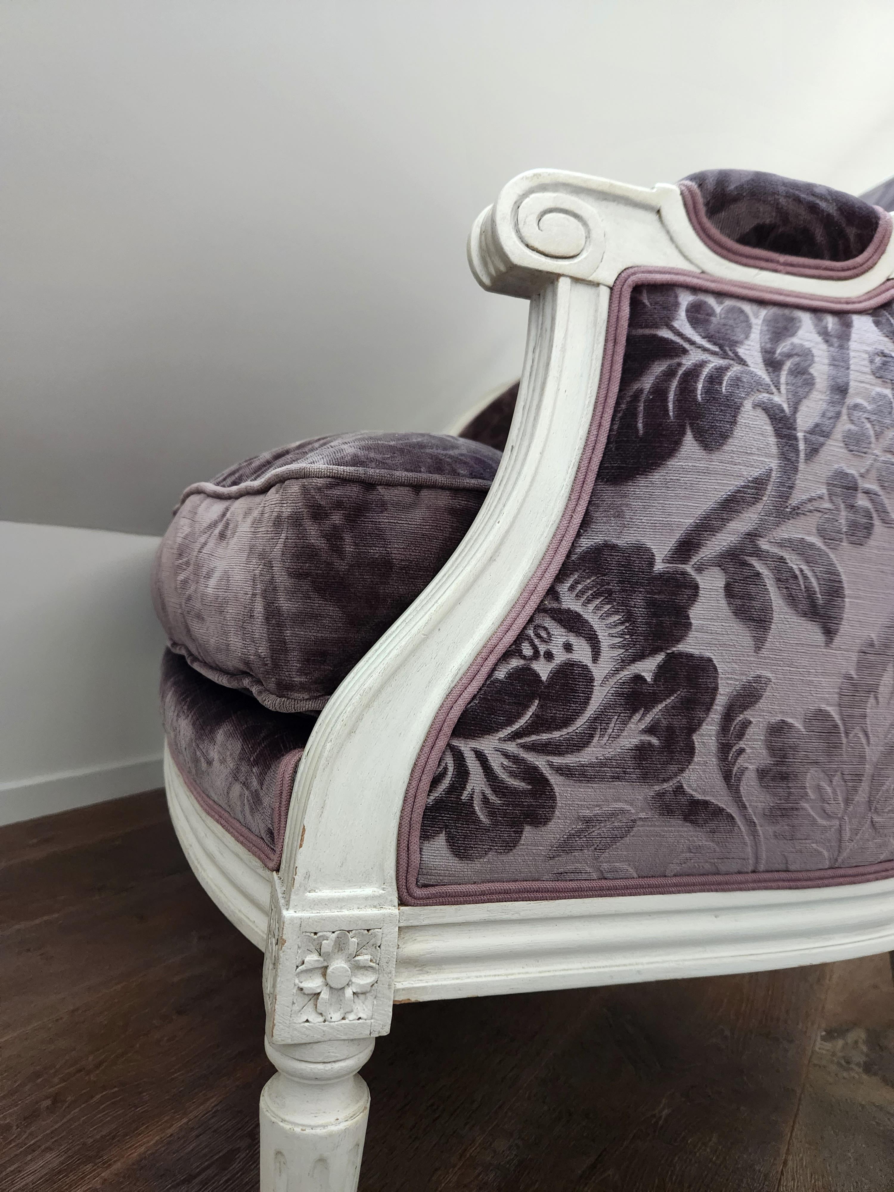 Antique French Louis XVI Seat Sofa Corbeille, Maison Pierre Frey Velvet For Sale 1