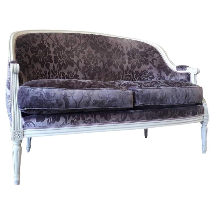 Antique French Louis XVI Seat Sofa Corbeille, Maison Pierre Frey Velvet For Sale