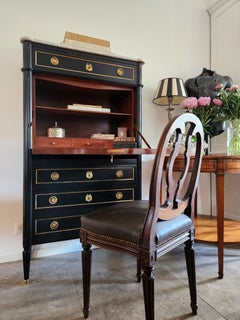 Antique French Louis XVI Secretary Chest Commode, Carrara Marble
