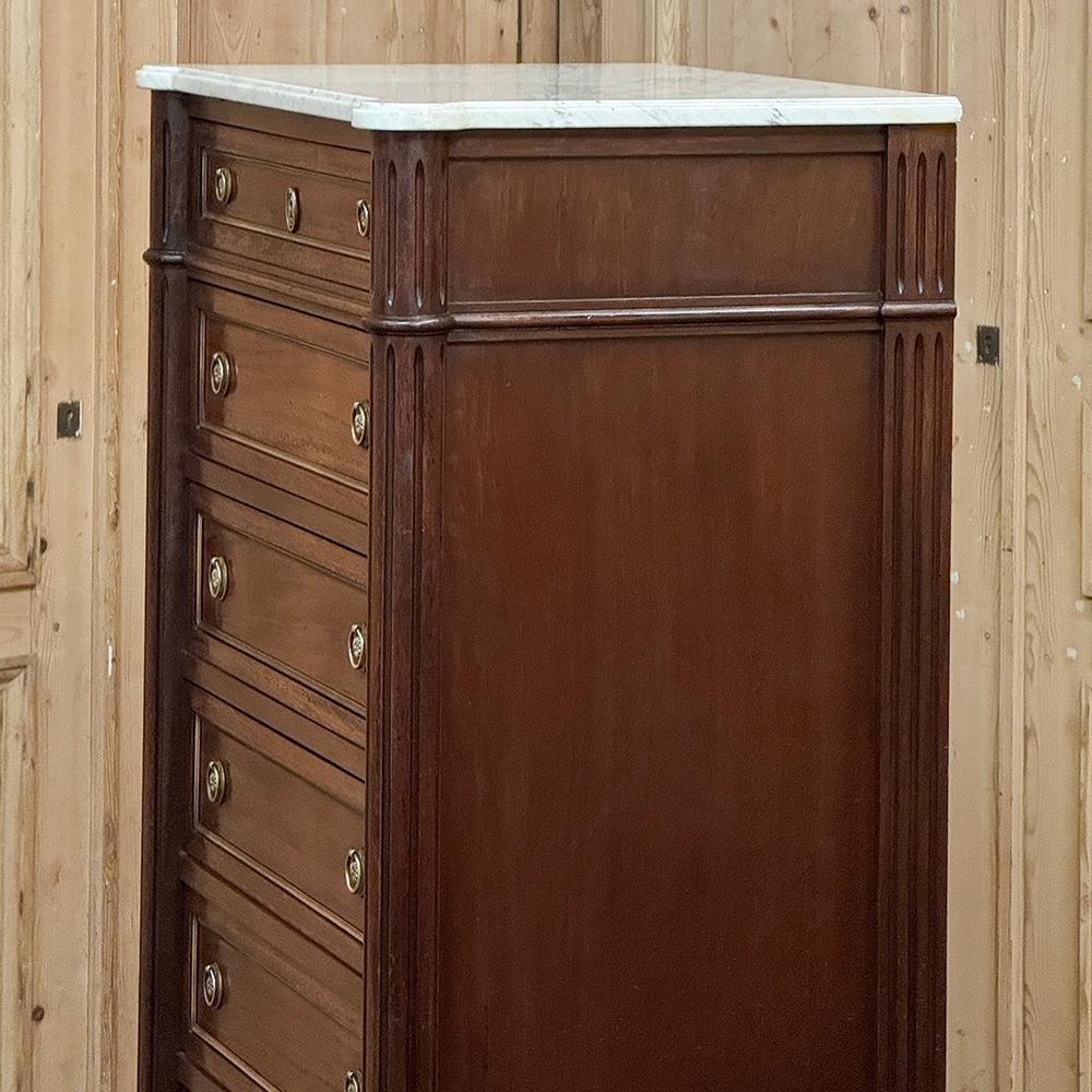 Antique French Louis XVI Semainier ~ Tall Chest of Drawers with Carrara Marble For Sale 5