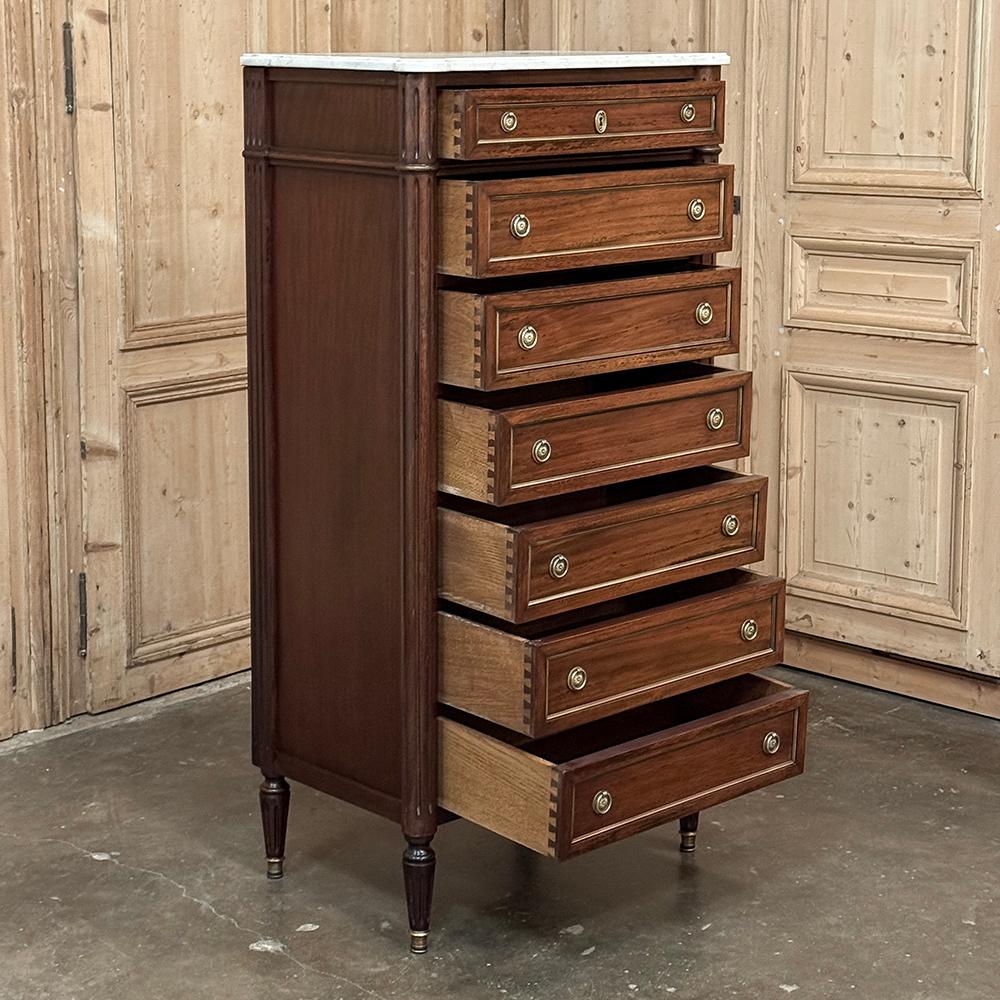 Antique French Louis XVI Semainier ~ Tall Chest of Drawers with Carrara Marble For Sale 9