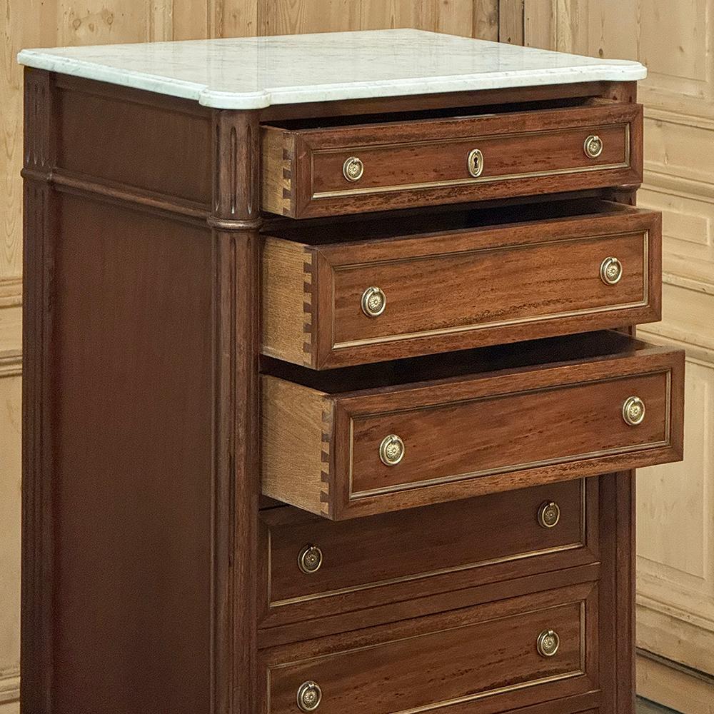 Antique French Louis XVI Semainier ~ Tall Chest of Drawers with Carrara Marble For Sale 10