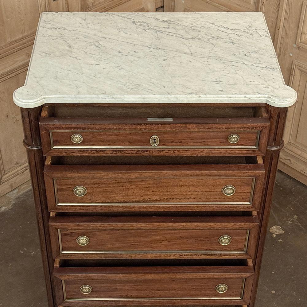 Antique French Louis XVI Semainier ~ Tall Chest of Drawers with Carrara Marble For Sale 11