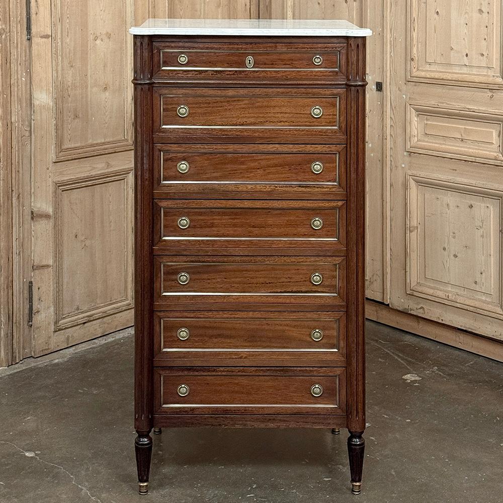 Antique French Louis XVI Semainier ~ Tall Chest of Drawers with Carrara Marble In Good Condition For Sale In Dallas, TX
