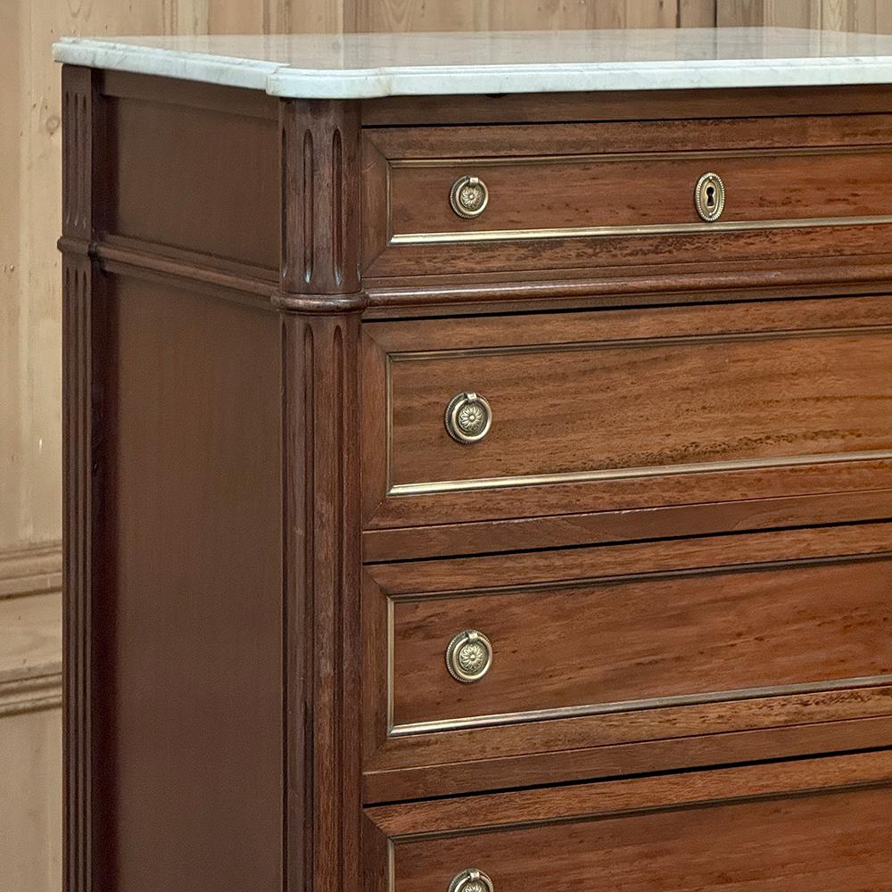 20th Century Antique French Louis XVI Semainier ~ Tall Chest of Drawers with Carrara Marble For Sale