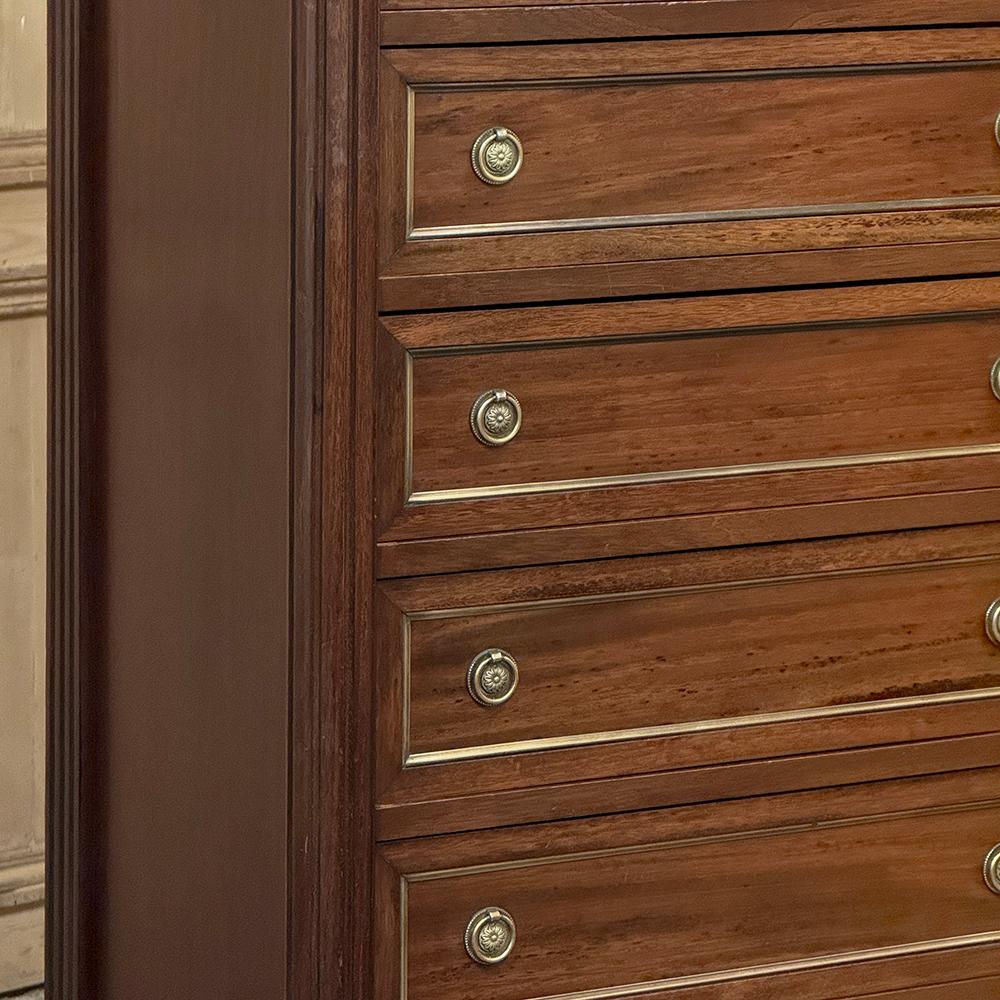 Brass Antique French Louis XVI Semainier ~ Tall Chest of Drawers with Carrara Marble For Sale