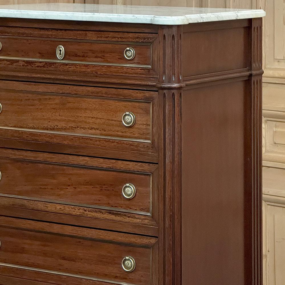 Antique French Louis XVI Semainier ~ Tall Chest of Drawers with Carrara Marble For Sale 2