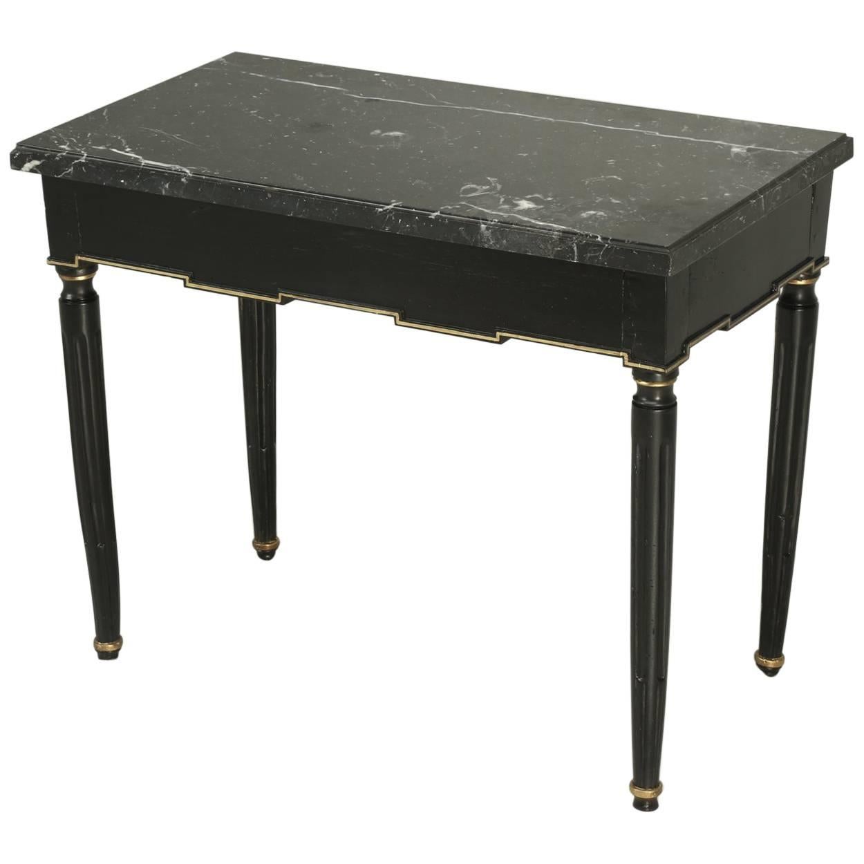 Antique French Louis XVI Side or End Table, Ebonized with a Marble Top