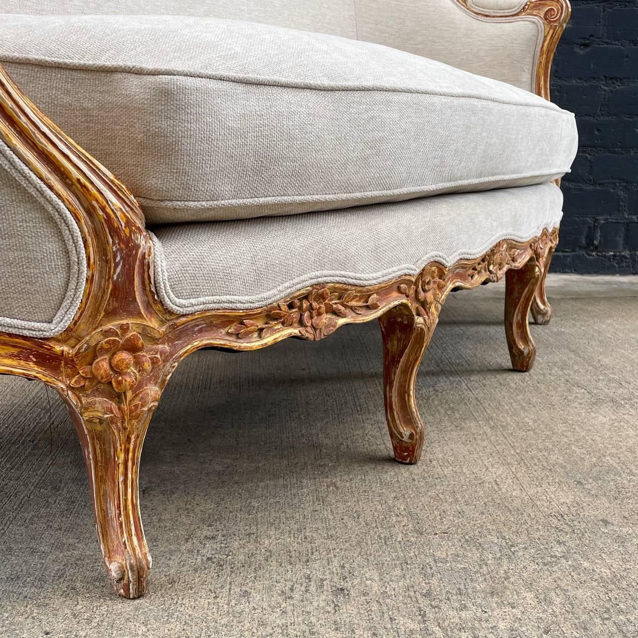 Antique French Louis XVI Sofa with Carved Details For Sale 13