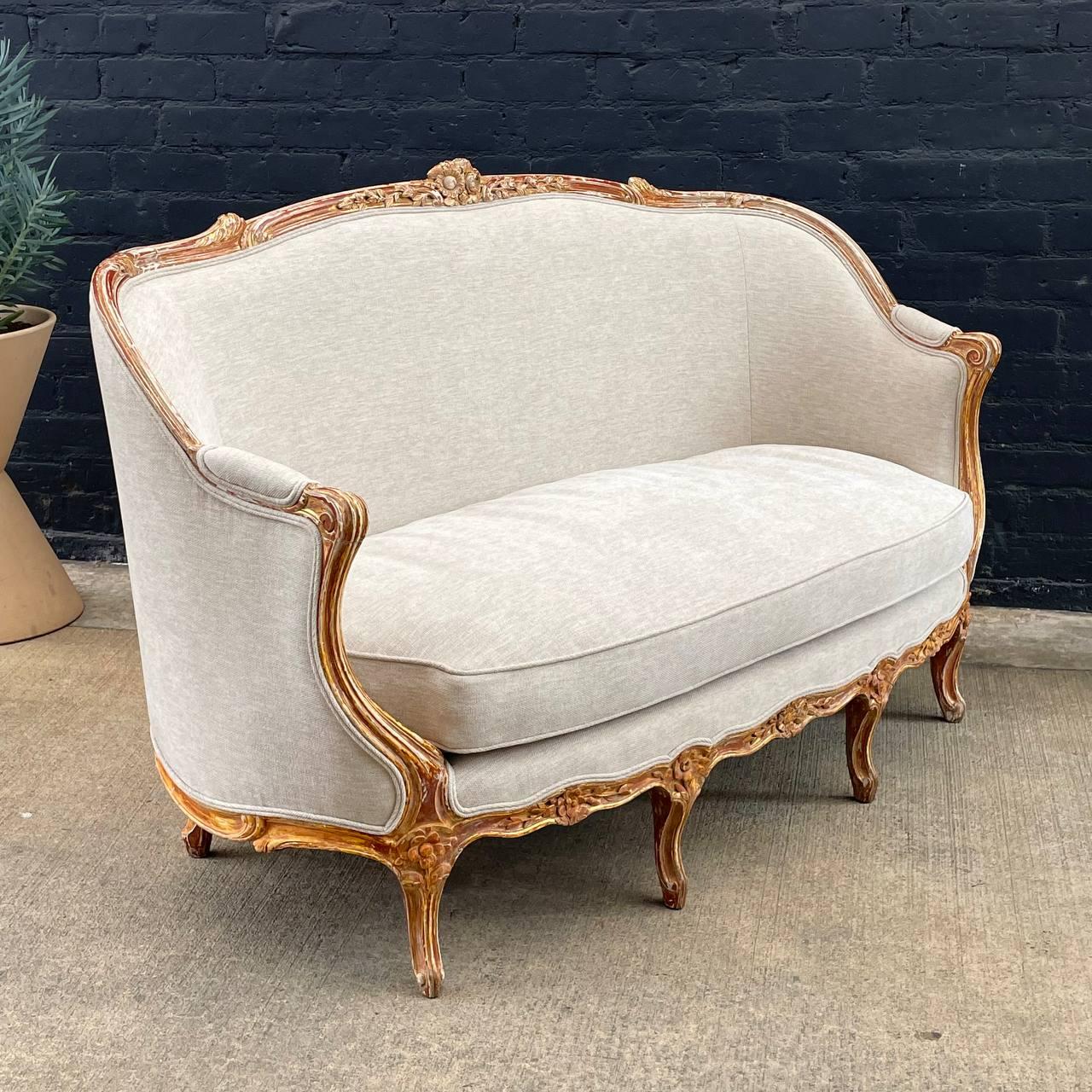 Early 20th Century Antique French Louis XVI Sofa with Carved Details For Sale