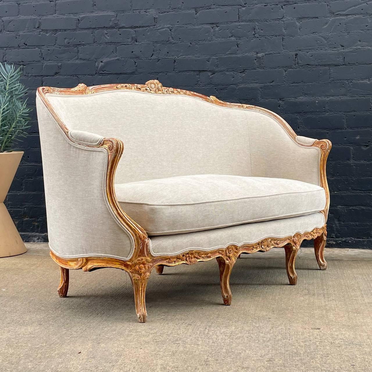 Alpaca Antique French Louis XVI Sofa with Carved Details For Sale