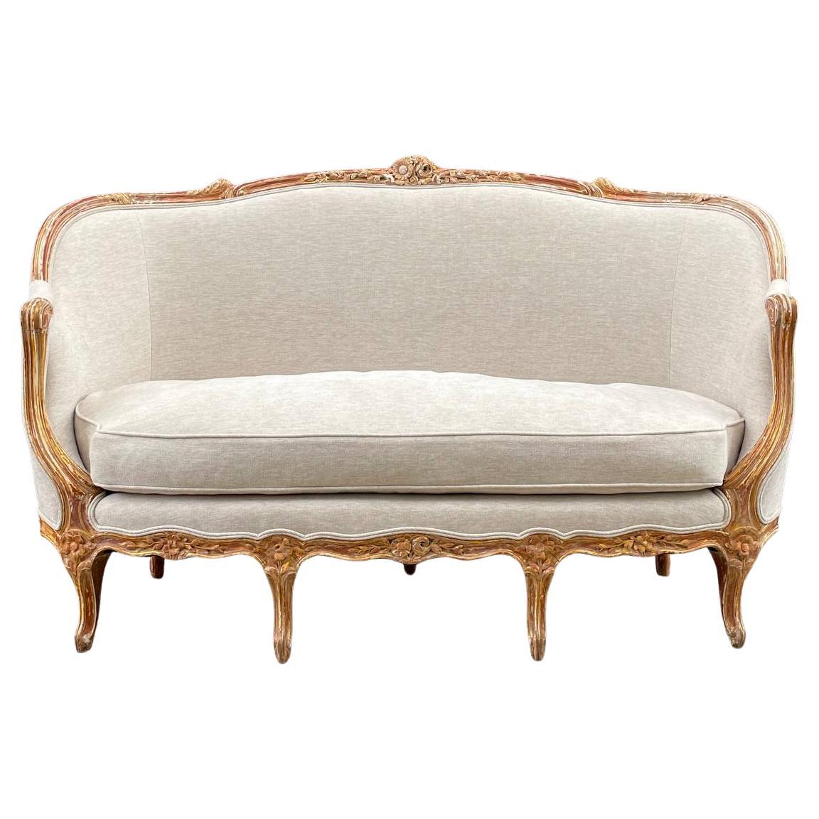 Antique French Louis XVI Sofa with Carved Details For Sale