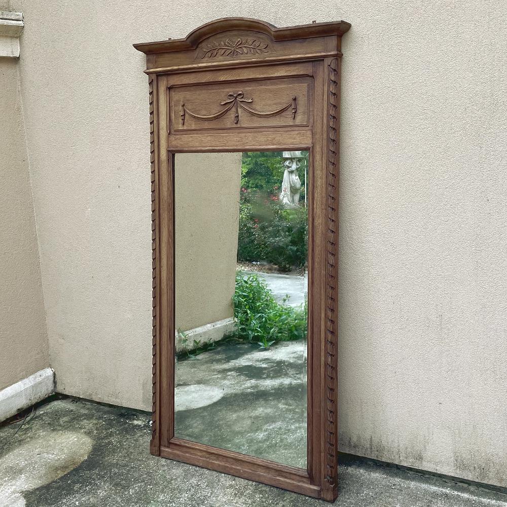 Antique French Louis XVI Stripped Oak Mirror ~ Trumeau In Good Condition In Dallas, TX
