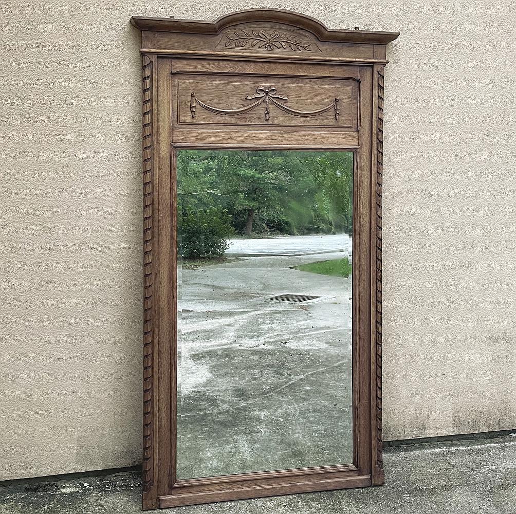 20th Century Antique French Louis XVI Stripped Oak Mirror ~ Trumeau