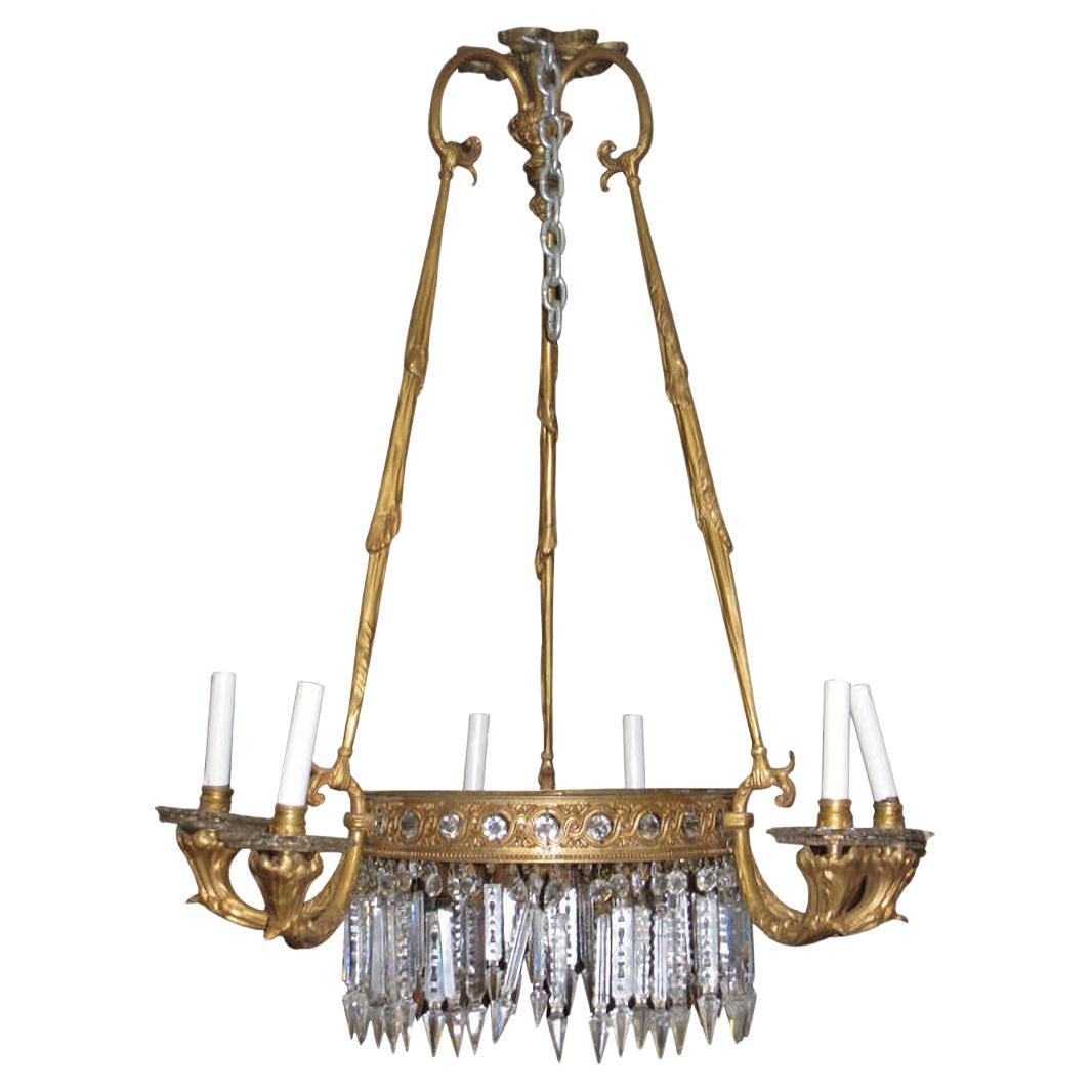 Antique French Louis XVI Style 6-Light Gilt Bronze Chandelier