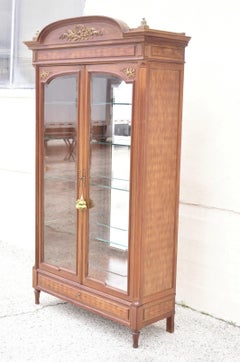 Antique French Louis XVI Style 94" Curio China Display Cabinet Bookcase w Bronze