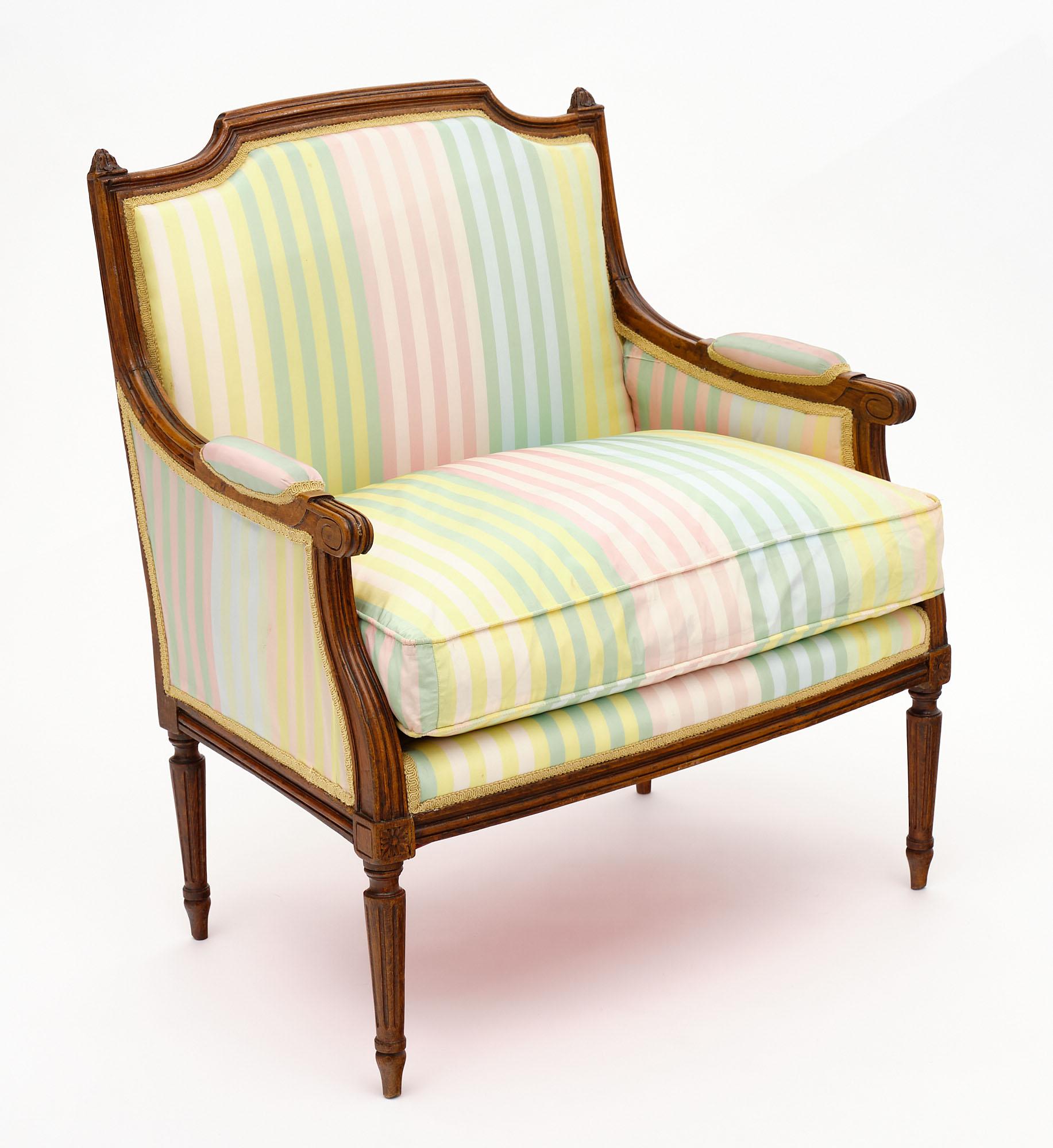 Duchesse Louis XVI style armchair from France. This antique piece is in excellent condition structurally.