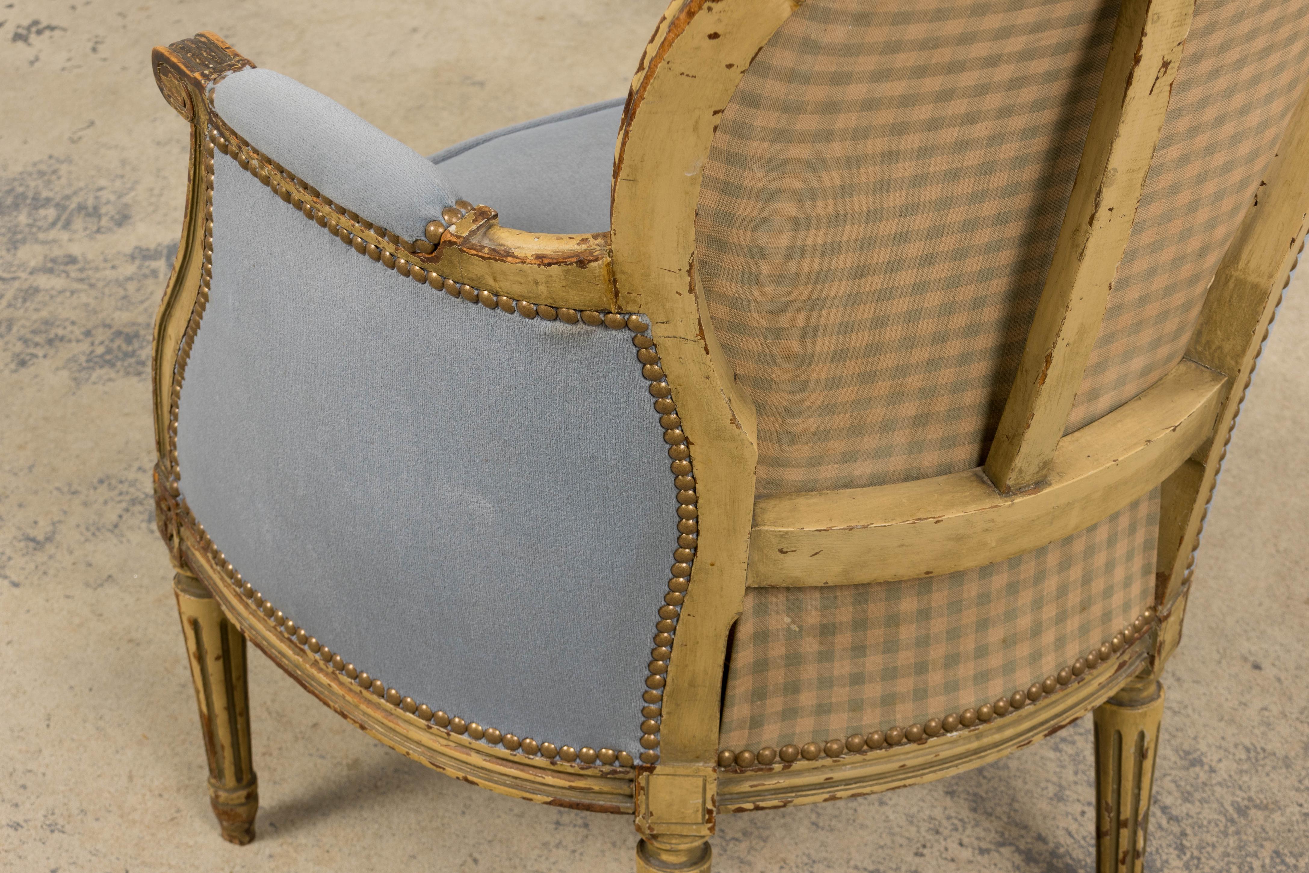 Antiguos sillones franceses estilo Luis XVI de terciopelo azul - Pareja en venta 7