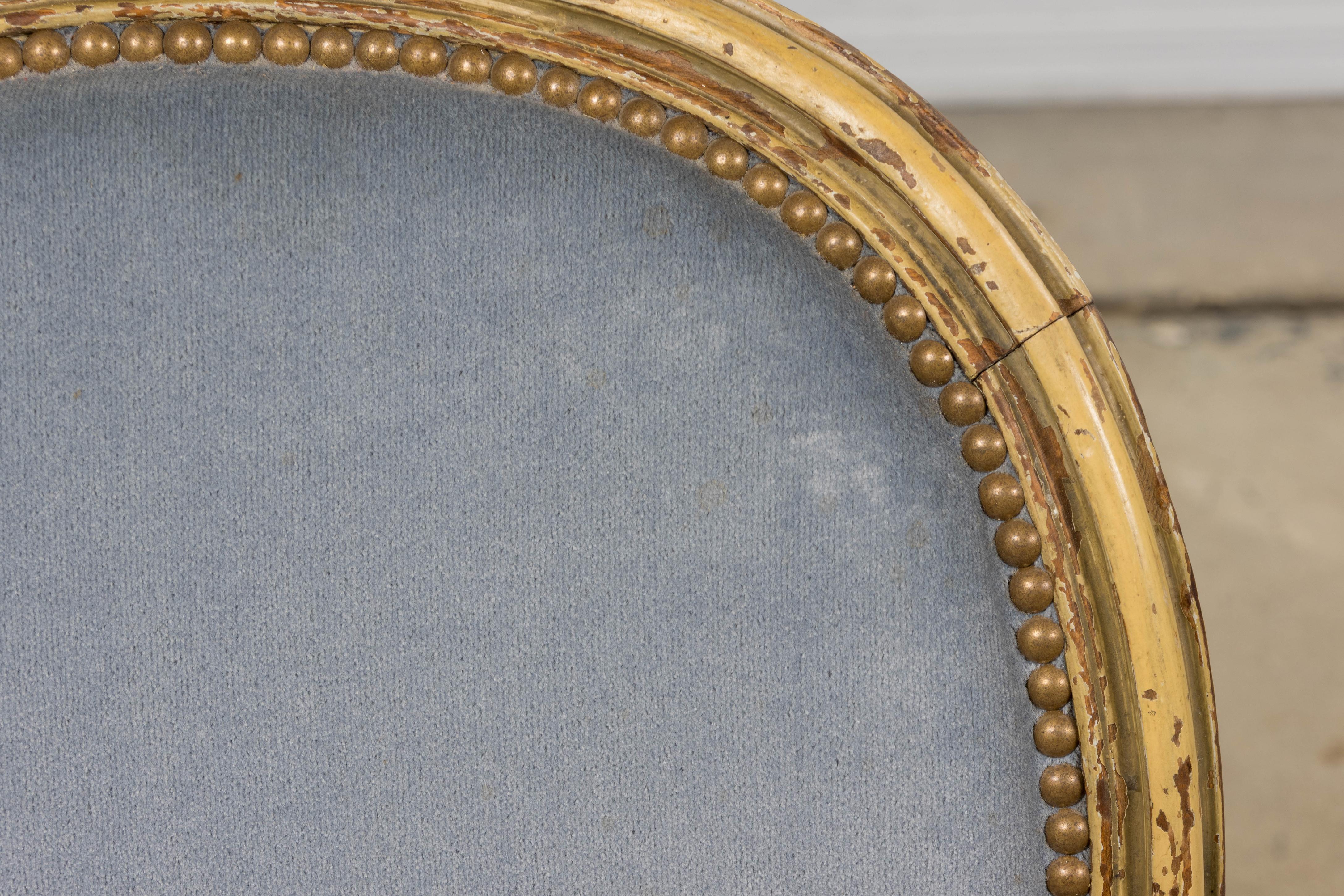 Antiguos sillones franceses estilo Luis XVI de terciopelo azul - Pareja en Bueno estado para la venta en Astoria, NY