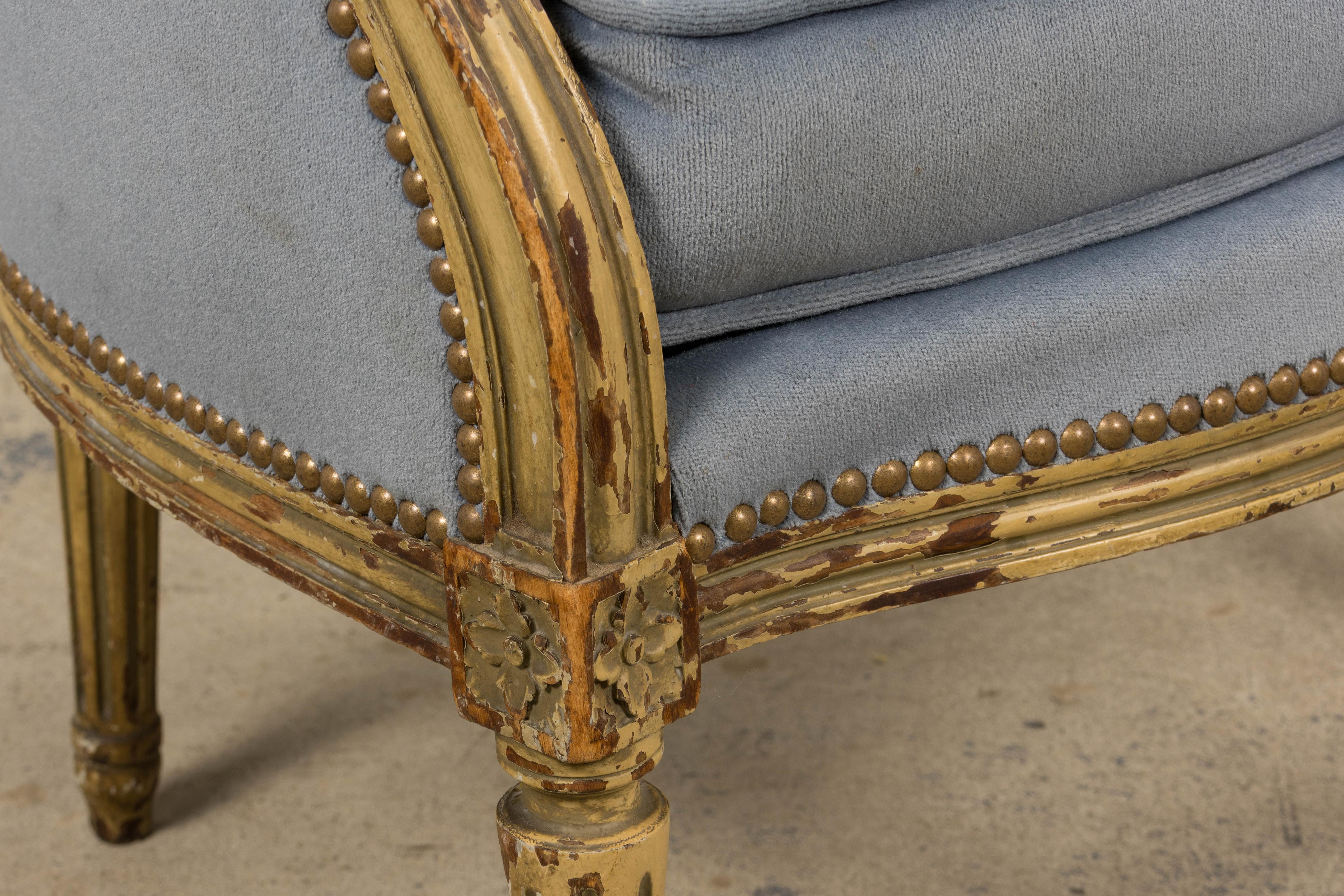 Antiguos sillones franceses estilo Luis XVI de terciopelo azul - Pareja en venta 2
