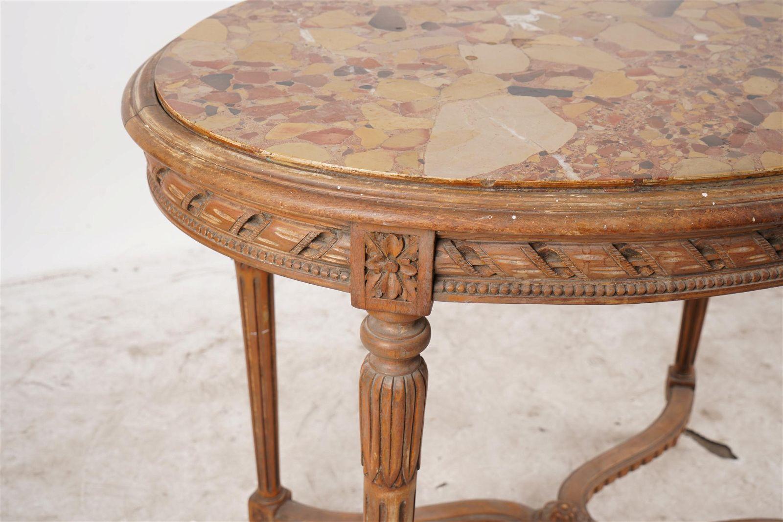 Antique French Louis XVI Style Beechwood Marble Inset Salon Table Circa 1890 For Sale 4
