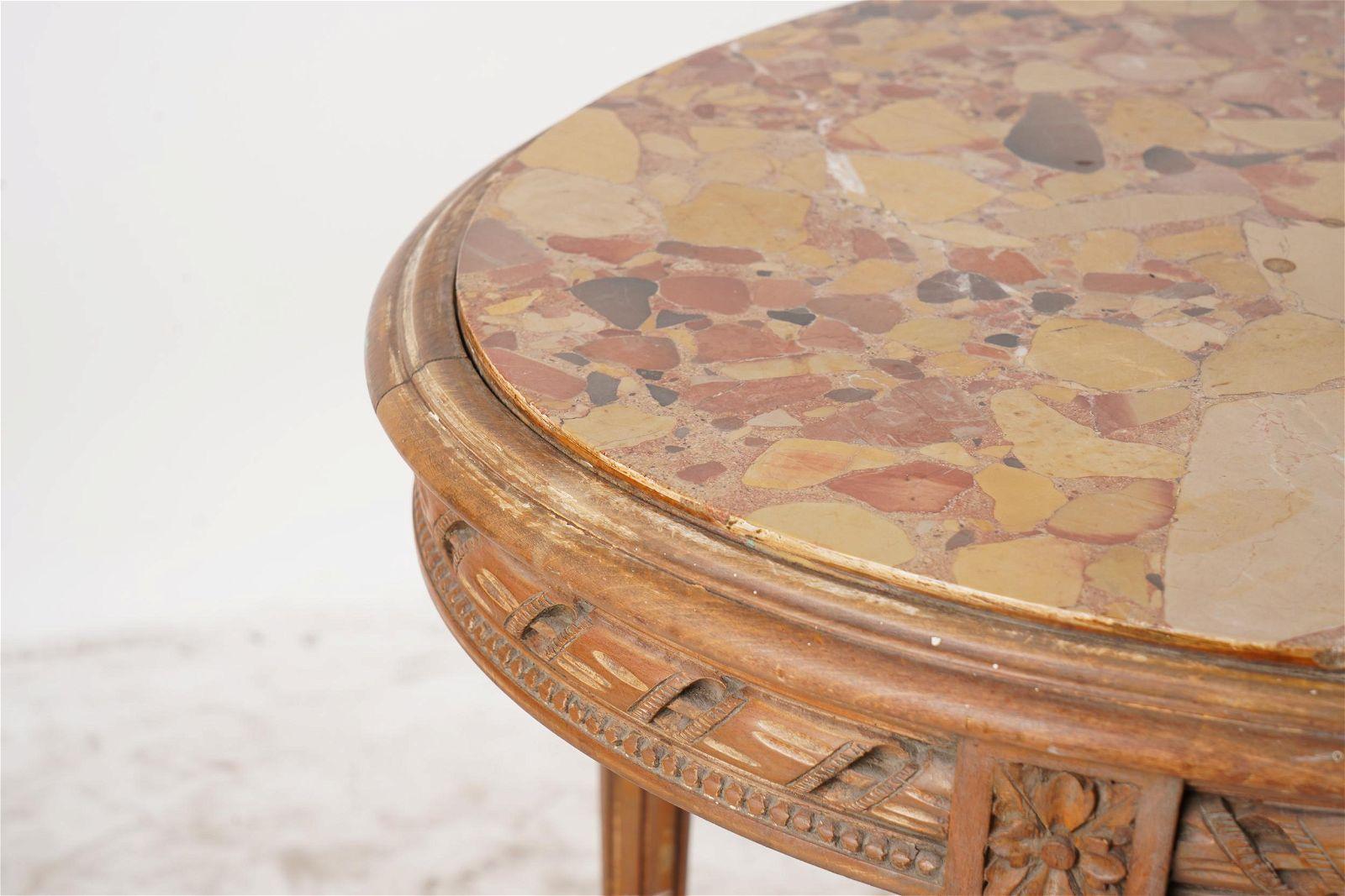 Antique French Louis XVI Style Beechwood Marble Inset Salon Table Circa 1890 For Sale 5