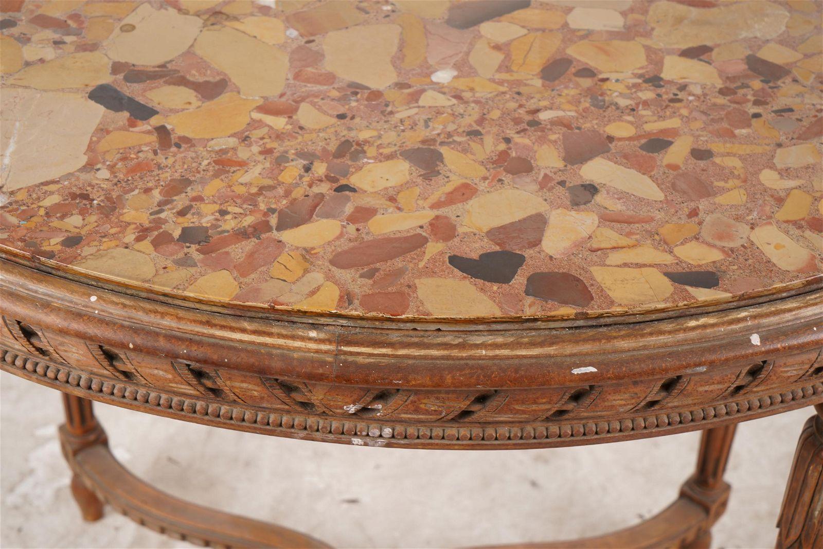 19th Century Antique French Louis XVI Style Beechwood Marble Inset Salon Table Circa 1890 For Sale