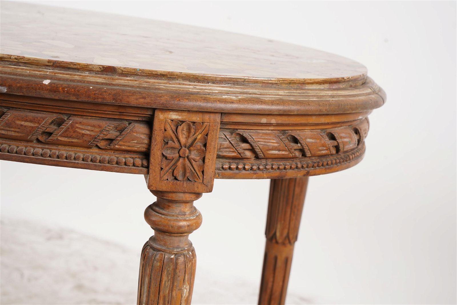 Antique French Louis XVI Style Beechwood Marble Inset Salon Table Circa 1890 For Sale 3