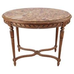 Antique French Louis XVI Style Beechwood Marble Inset Salon Table Circa 1890