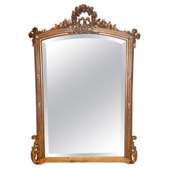 Antique French Louis XVI Style Beveled Gilt Wood Mirror, Circa 1880