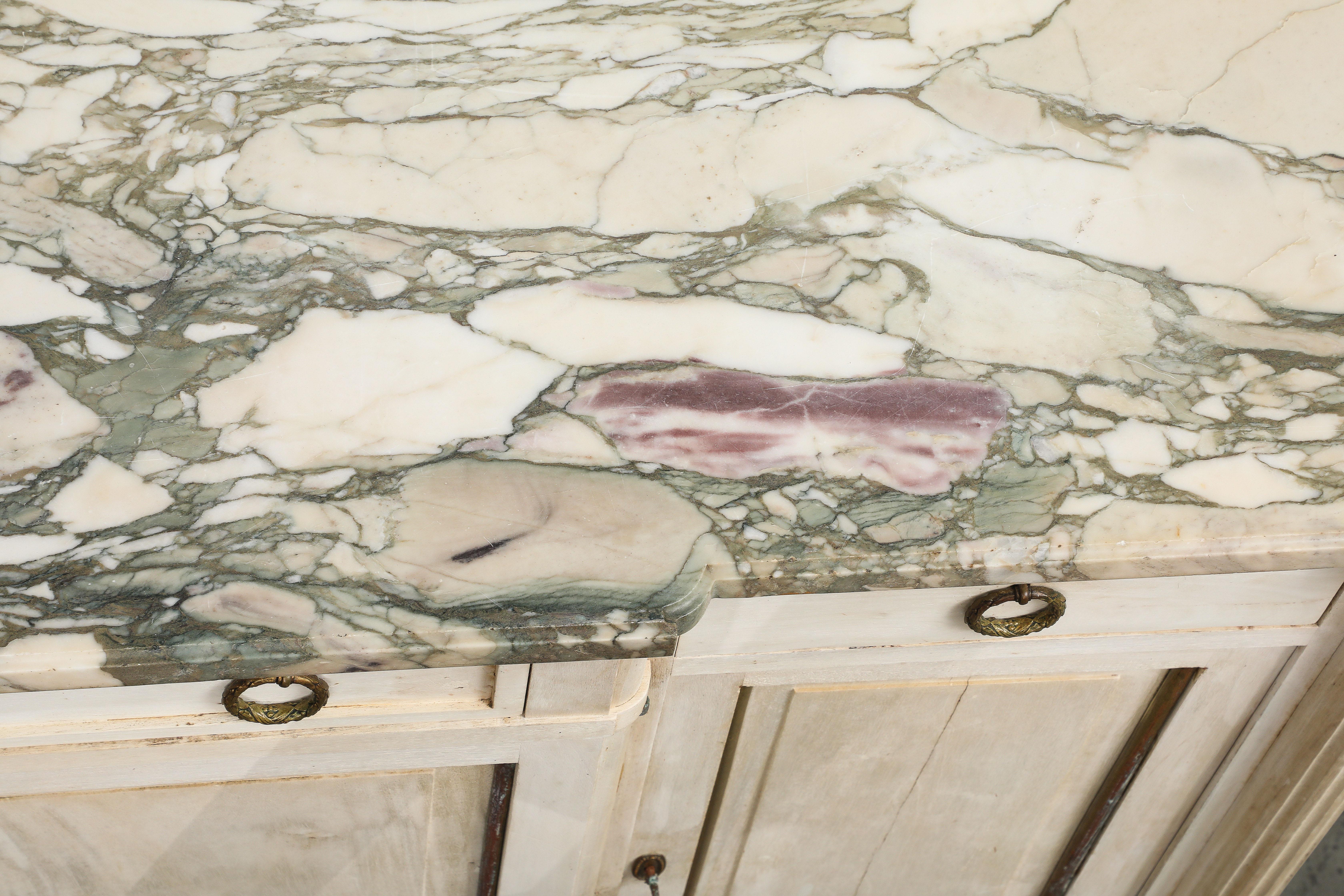 Antique French Louis XVI Style Bleached Cherry Enfilade Buffet with Marble Top 11