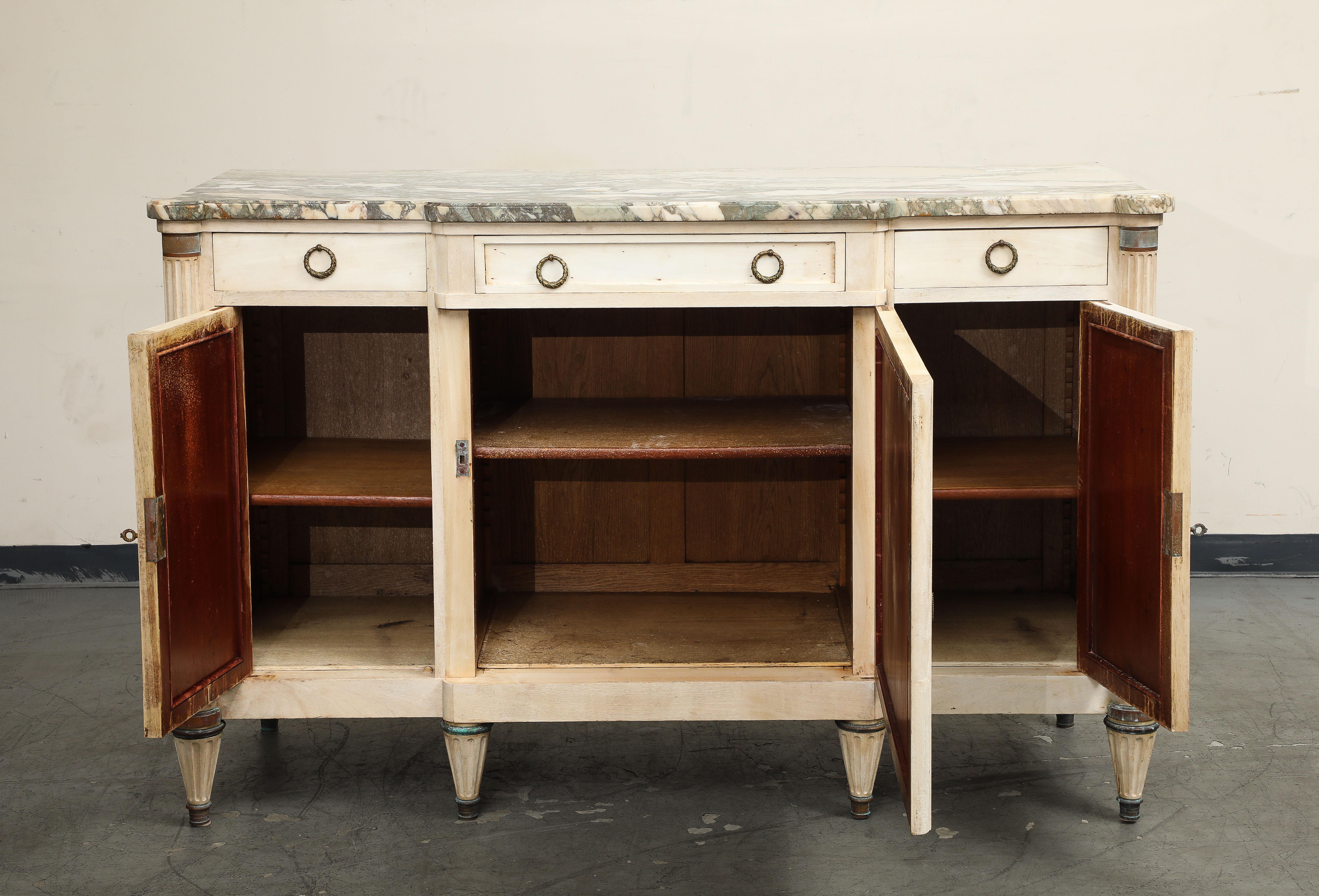 Antique French Louis XVI Style Bleached Cherry Enfilade Buffet with Marble Top 14