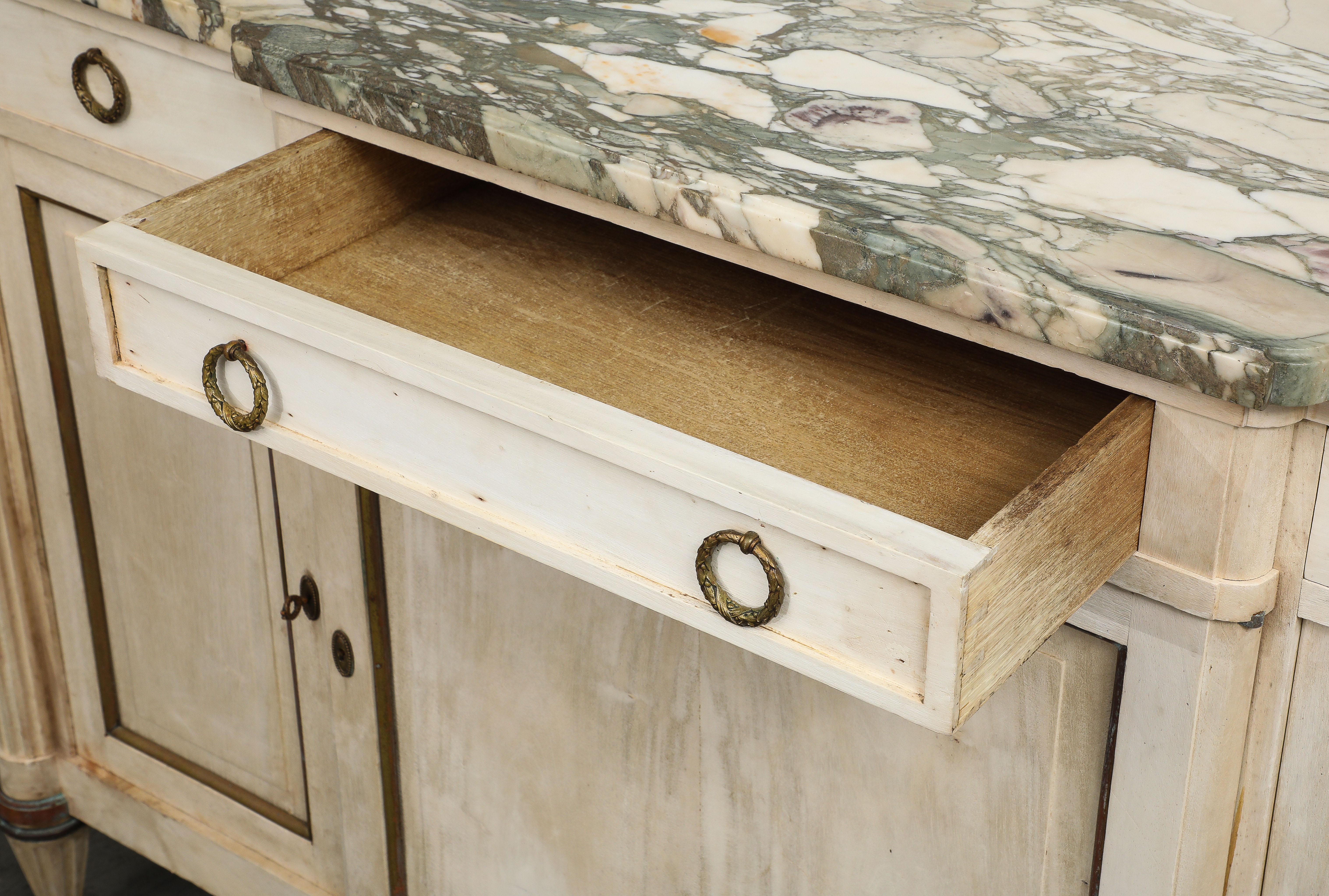 Antique French Louis XVI Style Bleached Cherry Enfilade Buffet with Marble Top 15