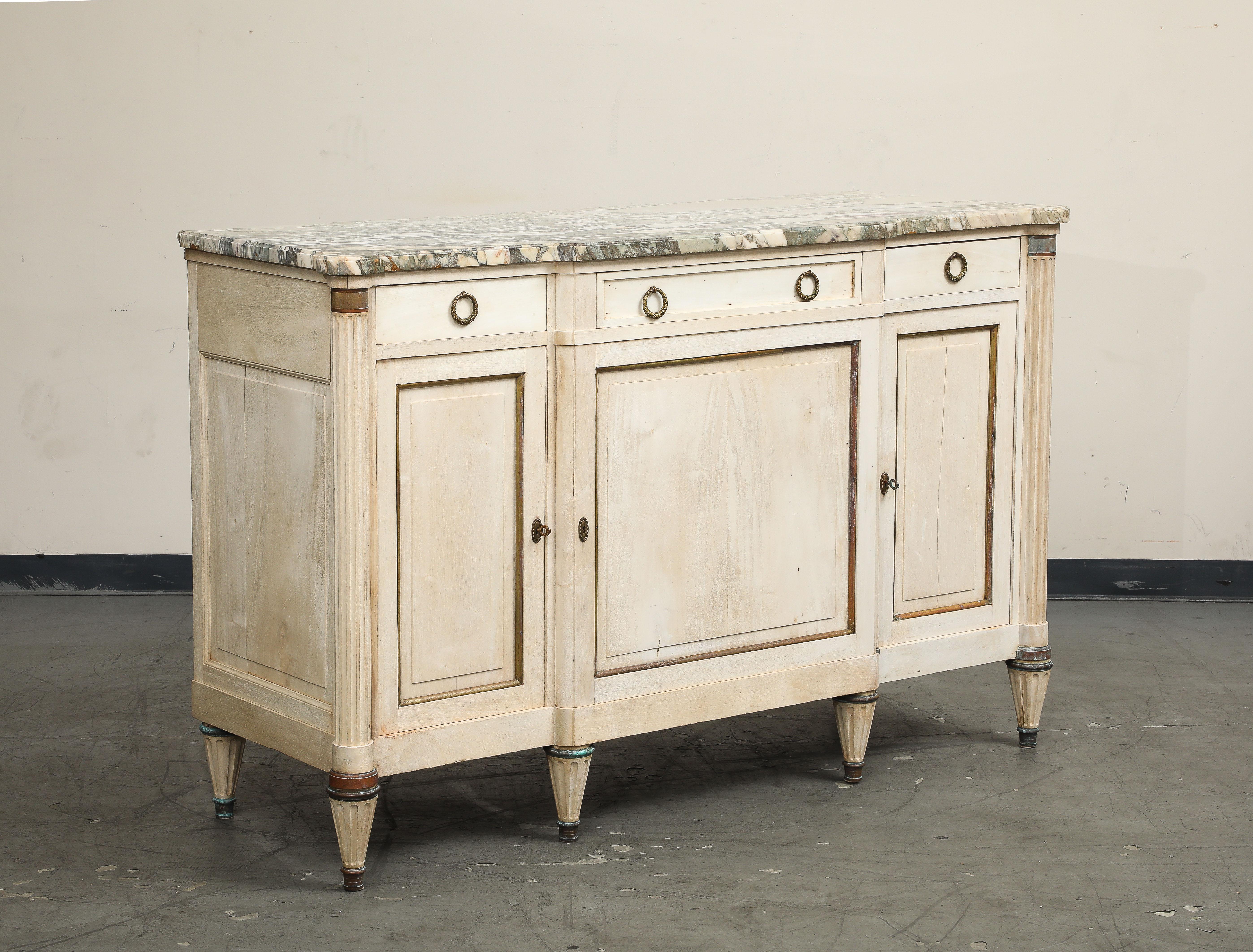 Antique French Louis XVI Style Bleached Cherry Enfilade Buffet with Marble Top 16