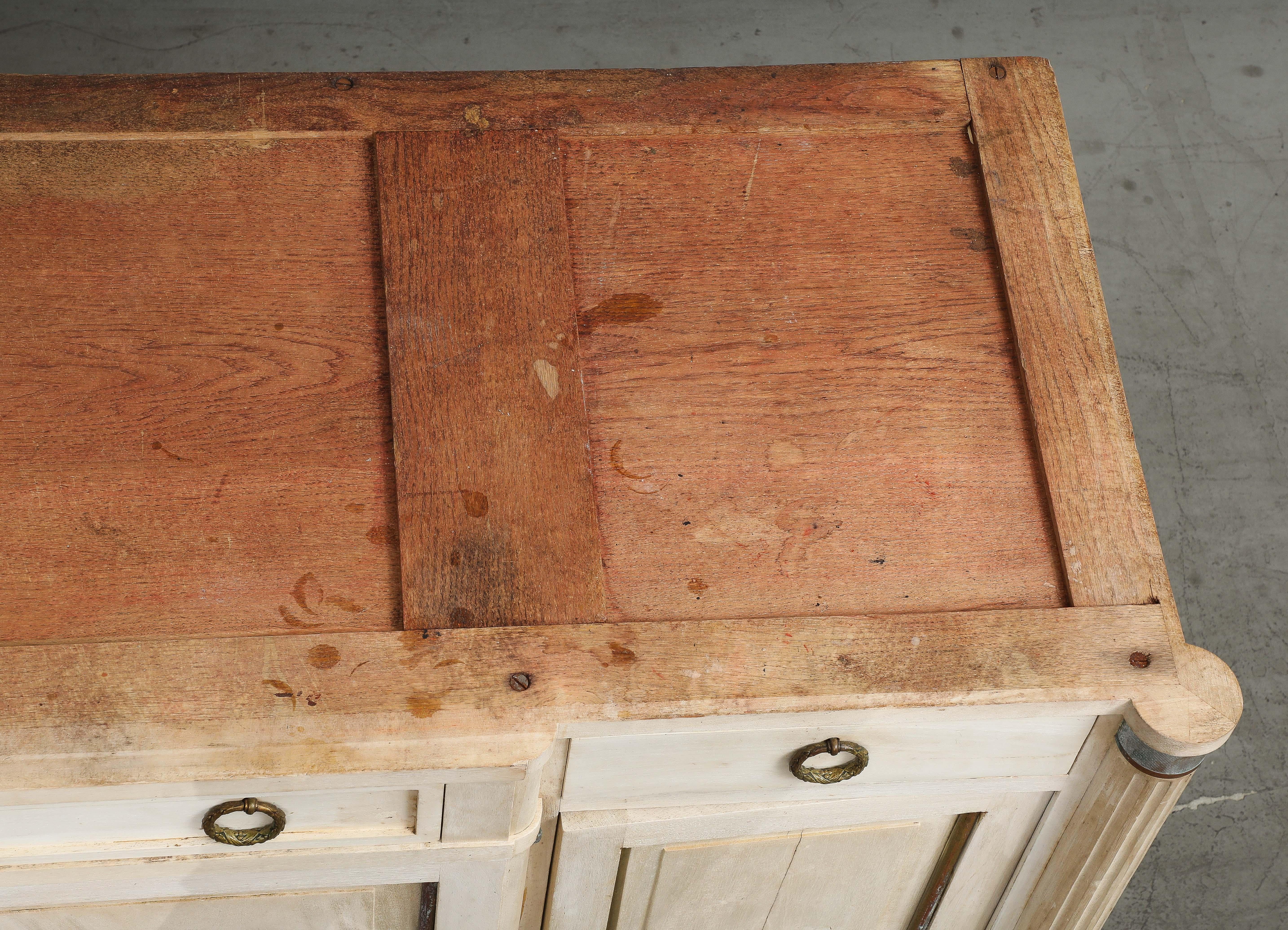 20th Century Antique French Louis XVI Style Bleached Cherry Enfilade Buffet with Marble Top