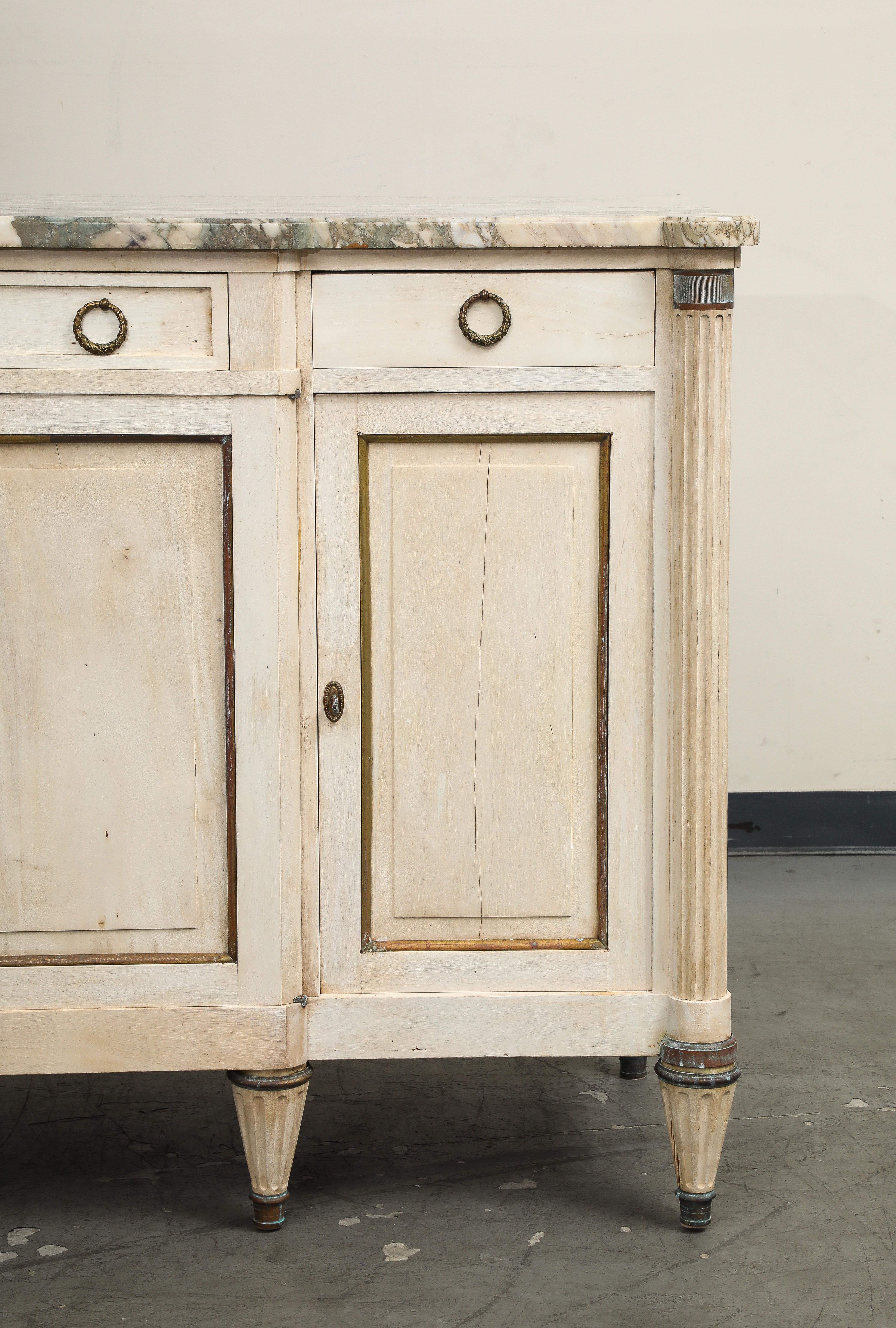 Antique French Louis XVI Style Bleached Cherry Enfilade Buffet with Marble Top 1