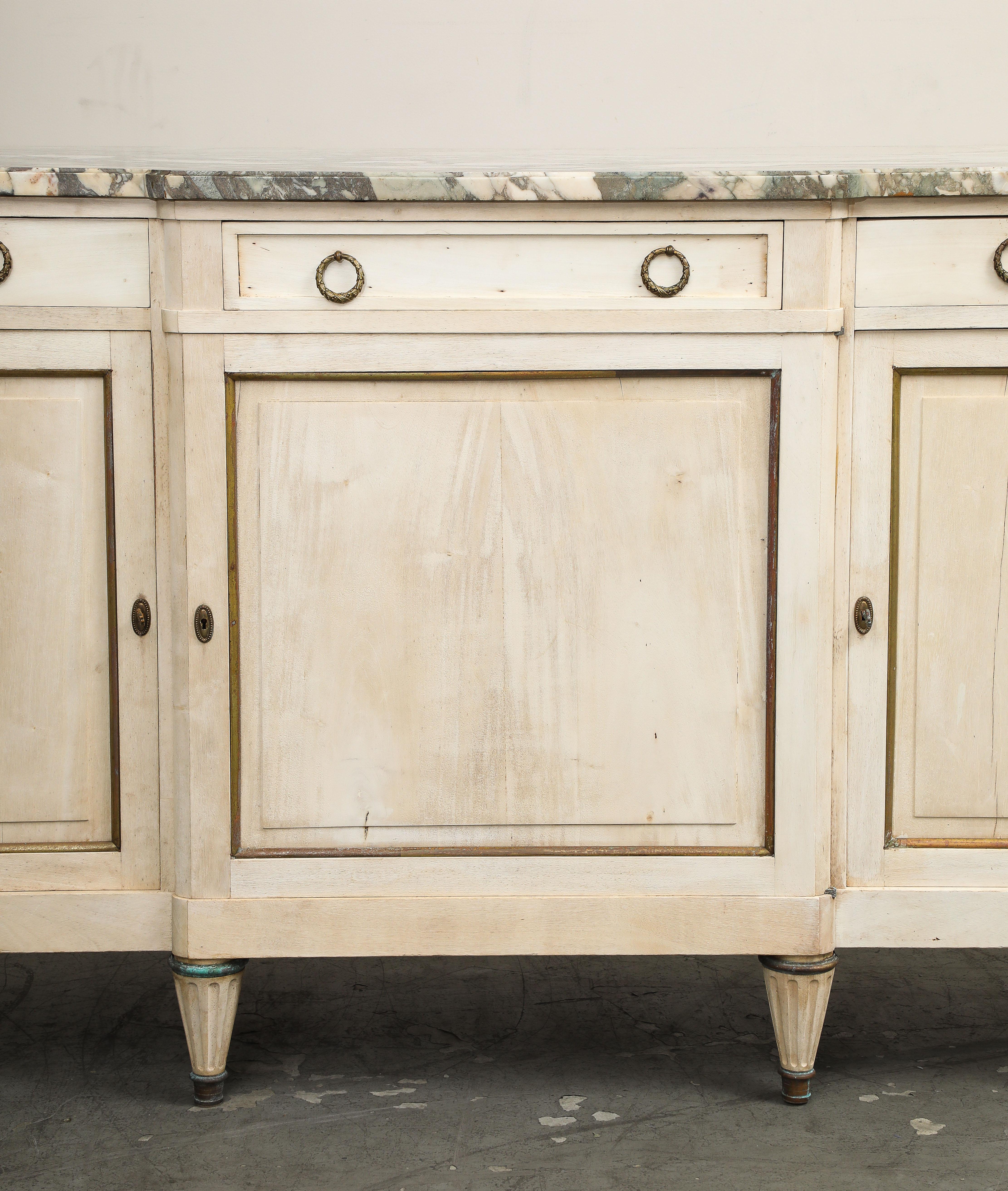 Antique French Louis XVI Style Bleached Cherry Enfilade Buffet with Marble Top 2