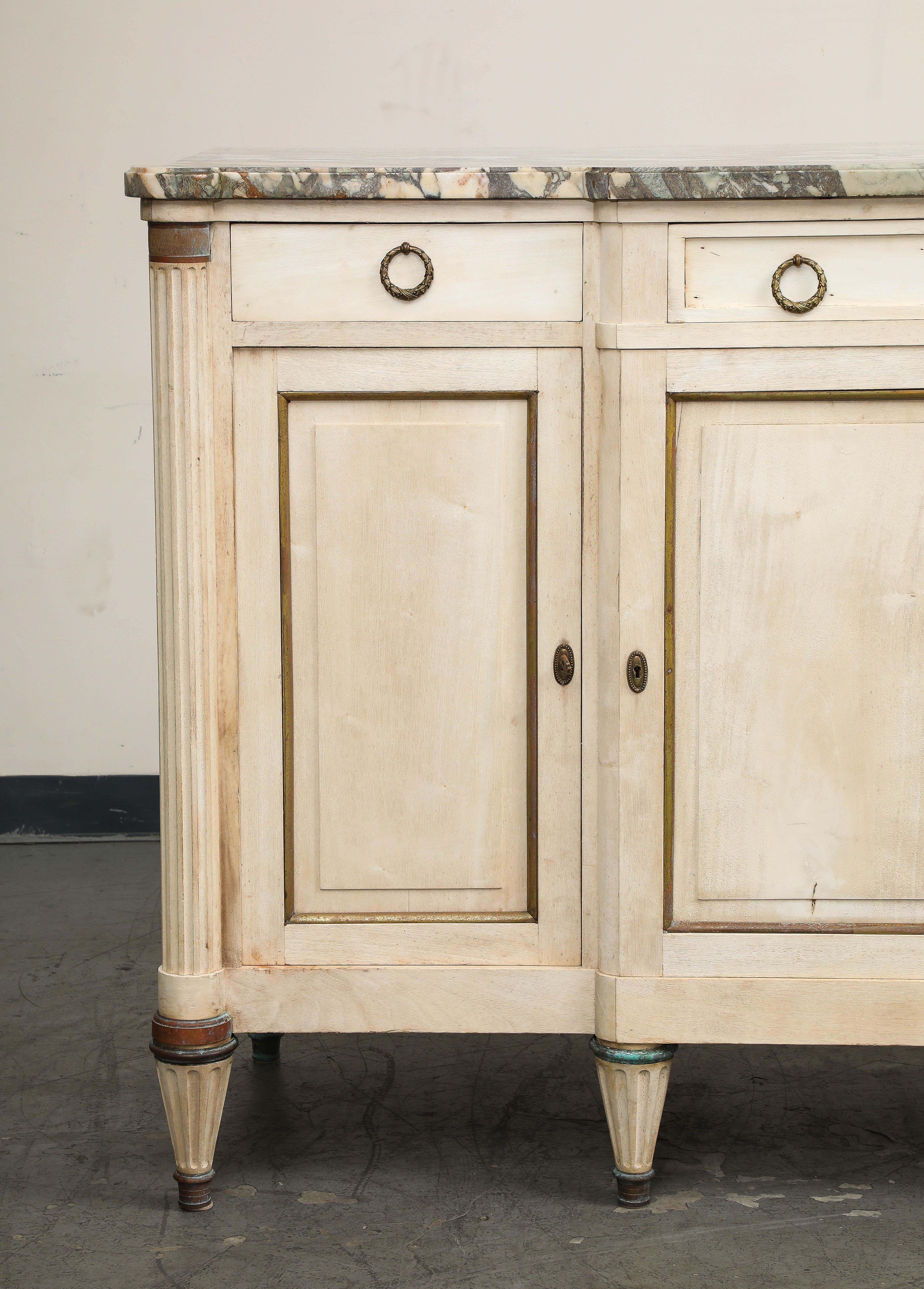 Antique French Louis XVI Style Bleached Cherry Enfilade Buffet with Marble Top 3