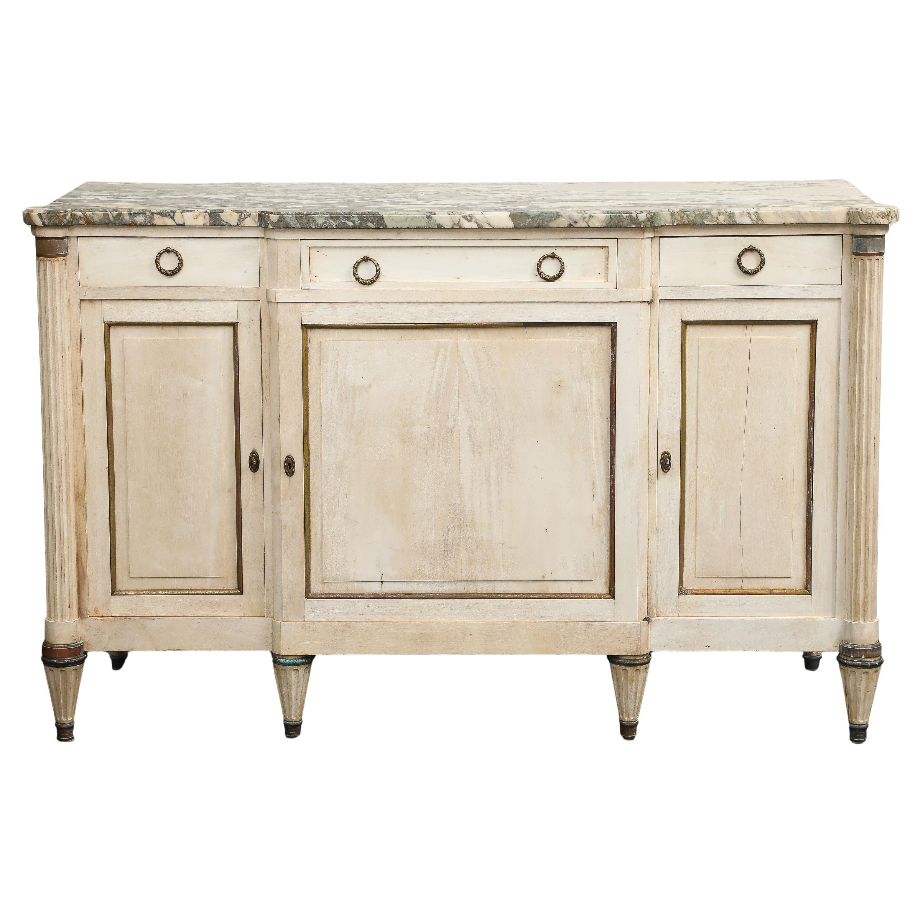 Antique French Louis XVI Style Bleached Cherry Enfilade Buffet with Marble Top